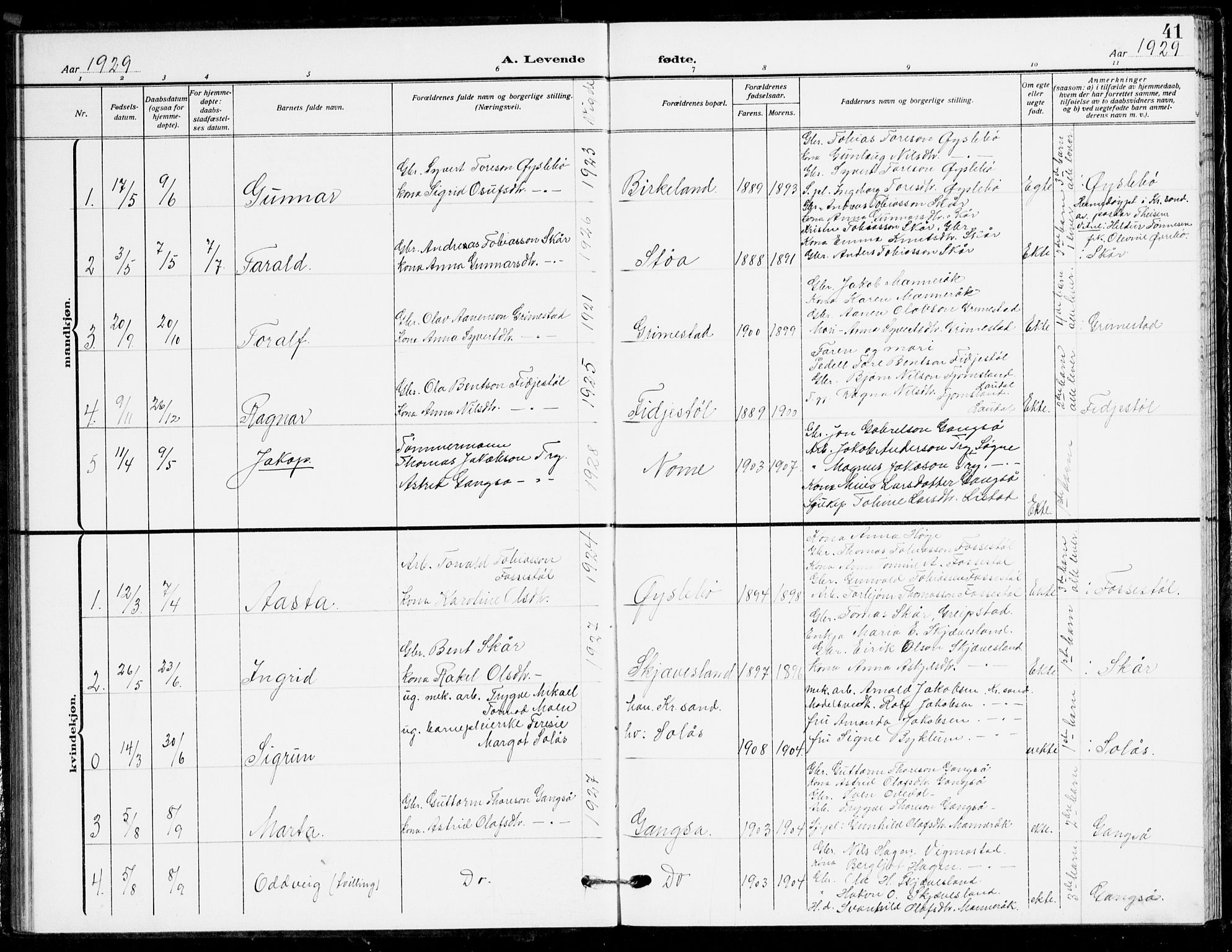 Holum sokneprestkontor, SAK/1111-0022/F/Fb/Fbc/L0004: Parish register (copy) no. B 4, 1908-1930, p. 41