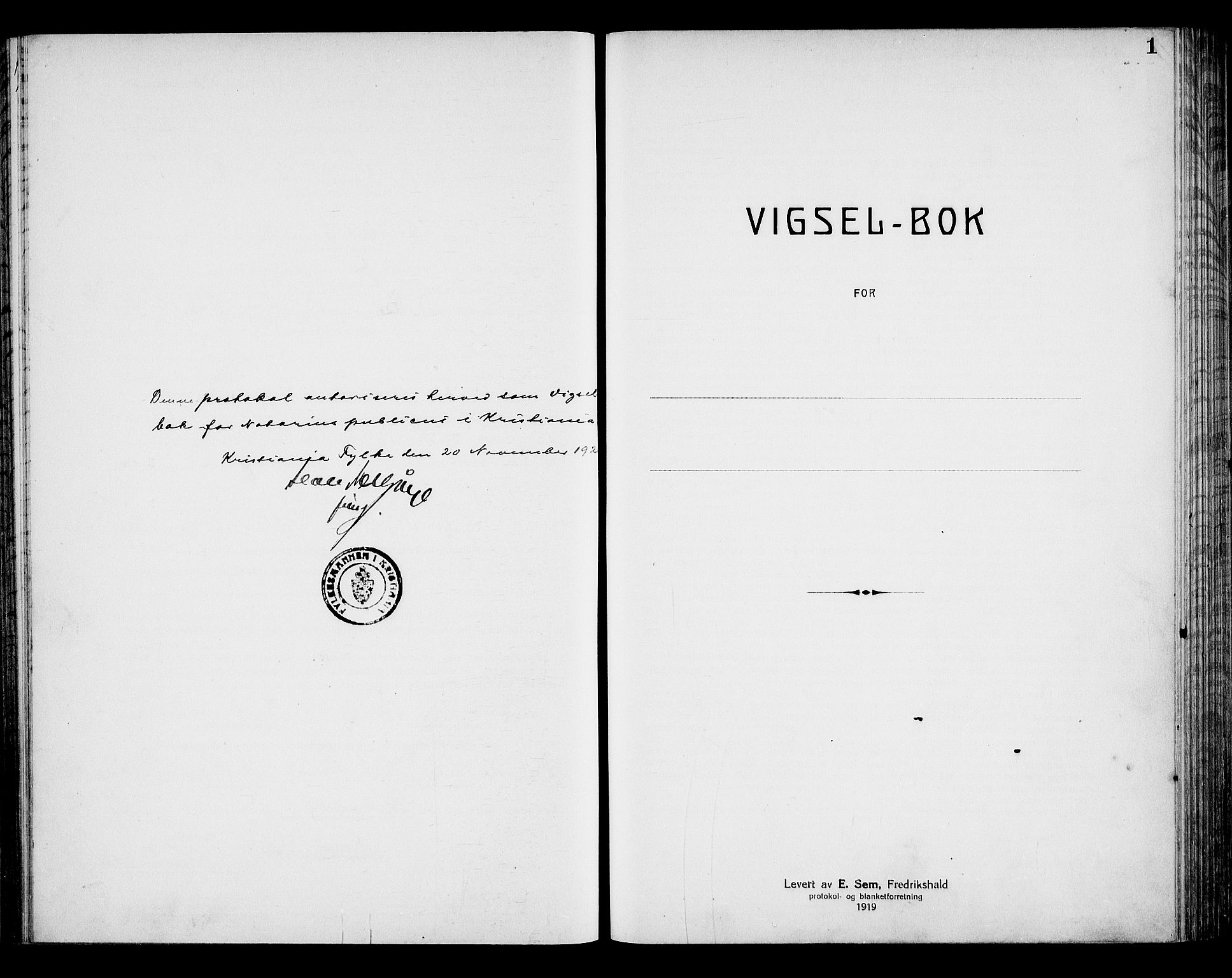 Oslo byfogd avd. I, SAO/A-10220/L/Lb/Lbb/L0014: Notarialprotokoll, rekke II: Vigsler, 1920-1921, p. 1a
