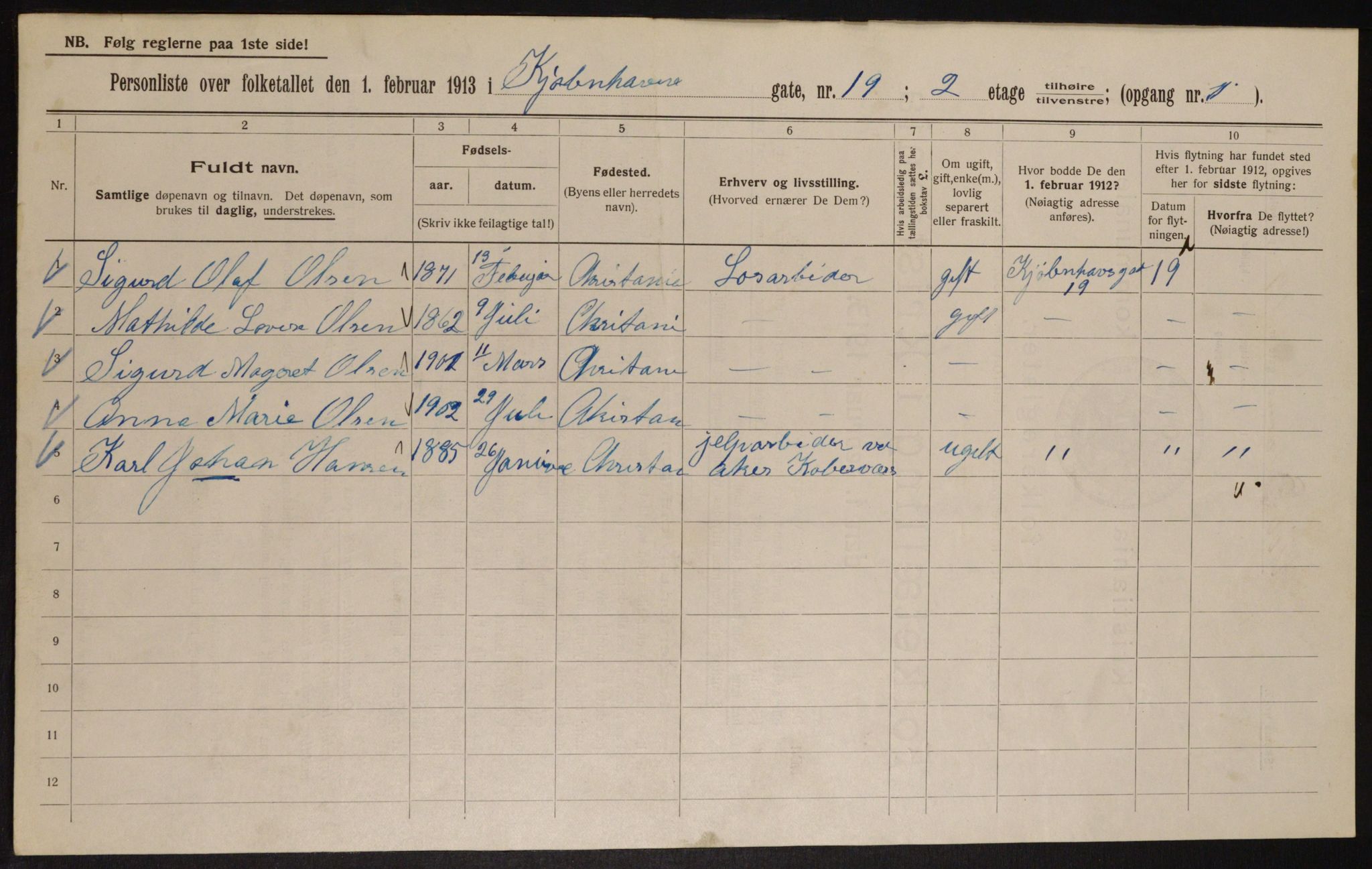 OBA, Municipal Census 1913 for Kristiania, 1913, p. 55011