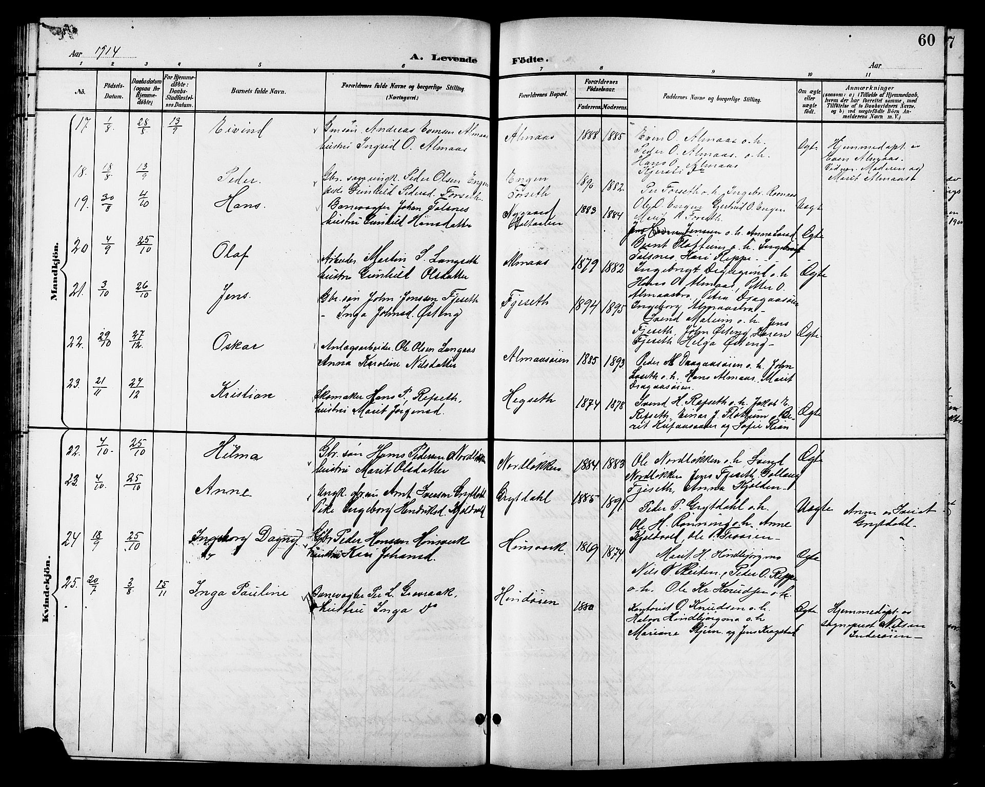 Ministerialprotokoller, klokkerbøker og fødselsregistre - Sør-Trøndelag, SAT/A-1456/688/L1029: Parish register (copy) no. 688C04, 1899-1915, p. 60