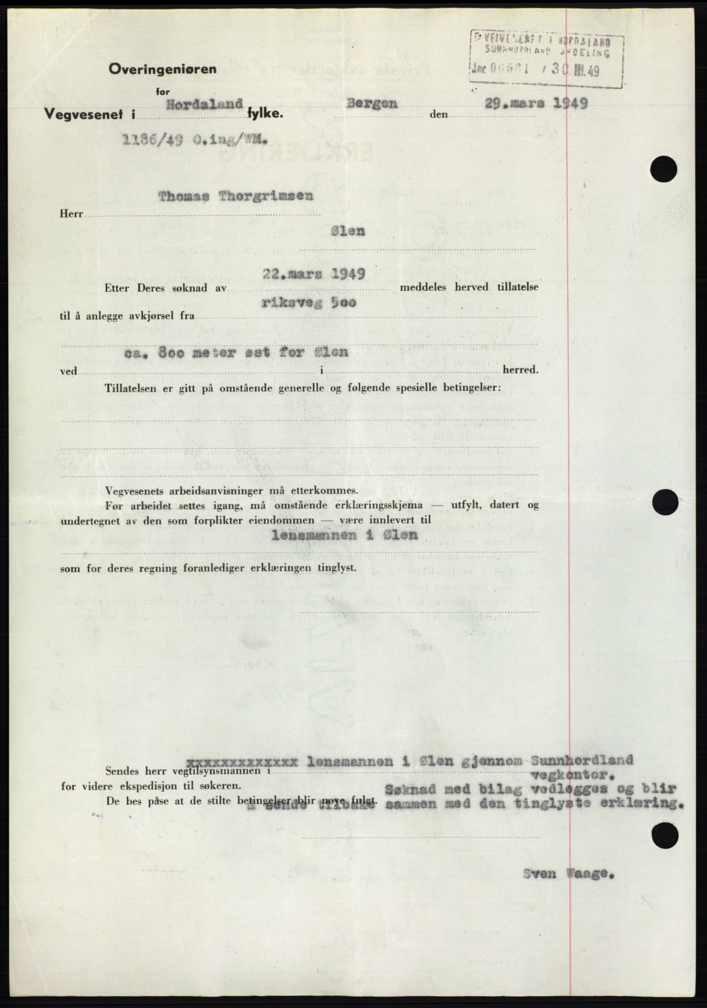 Sunnhordland sorenskrivar, AV/SAB-A-2401: Mortgage book no. B75-79, 1948-1950, Diary no: : 797/1949