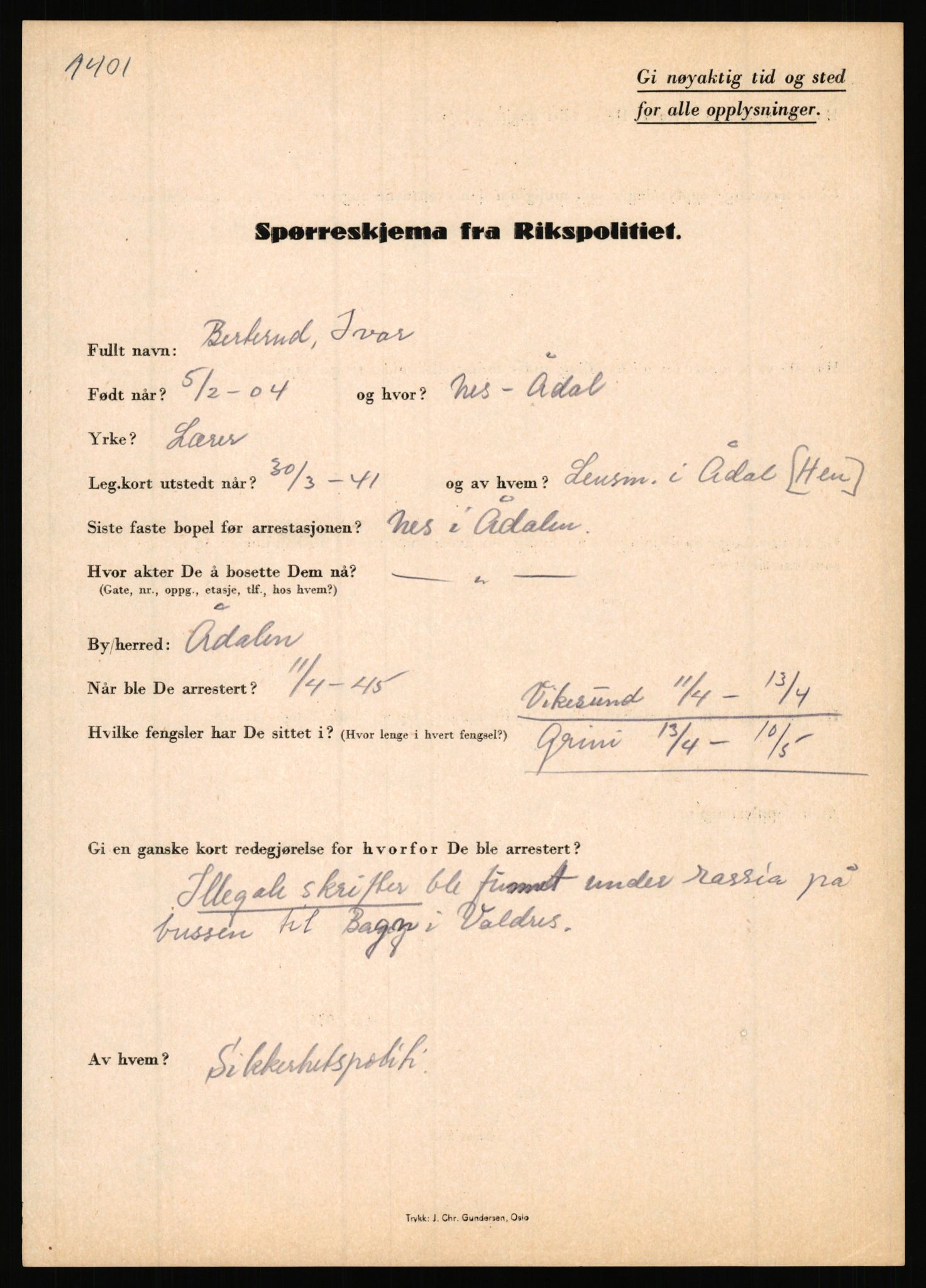 Rikspolitisjefen, AV/RA-S-1560/L/L0002: Berg, Alf - Bråthen, Thorleif, 1940-1945, p. 372