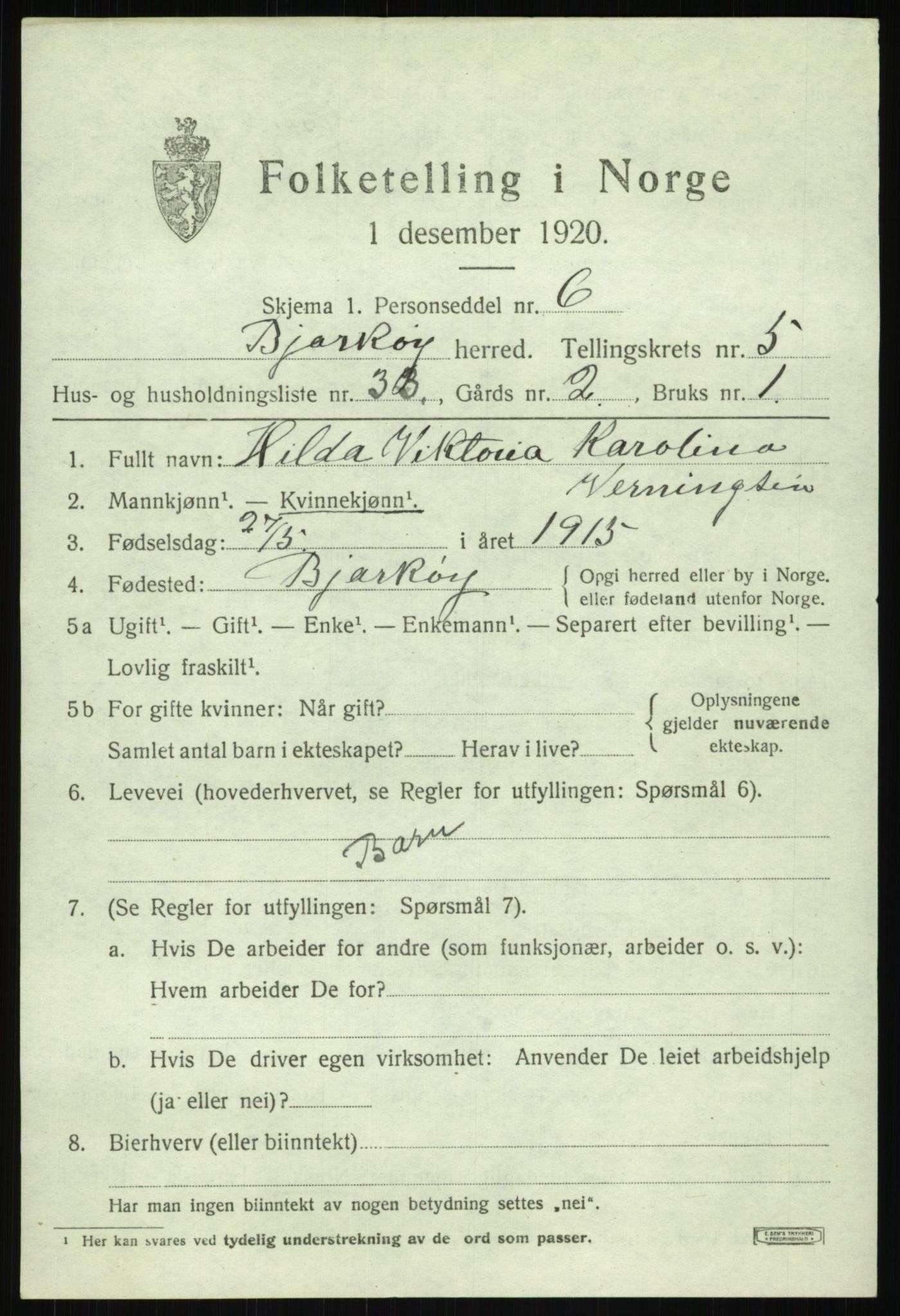 SATØ, 1920 census for Bjarkøy, 1920, p. 2669