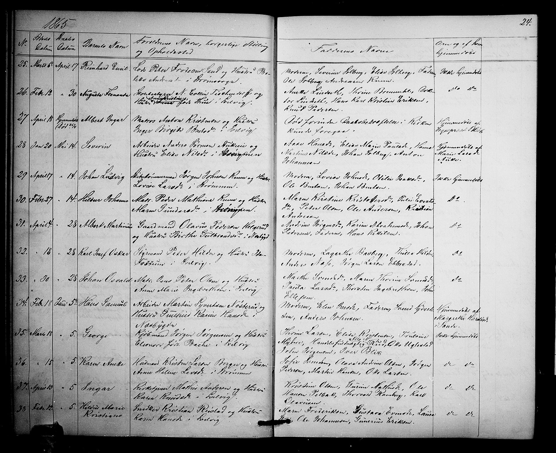 Strømm kirkebøker, SAKO/A-322/G/Ga/L0001: Parish register (copy) no. I 1, 1861-1885, p. 24
