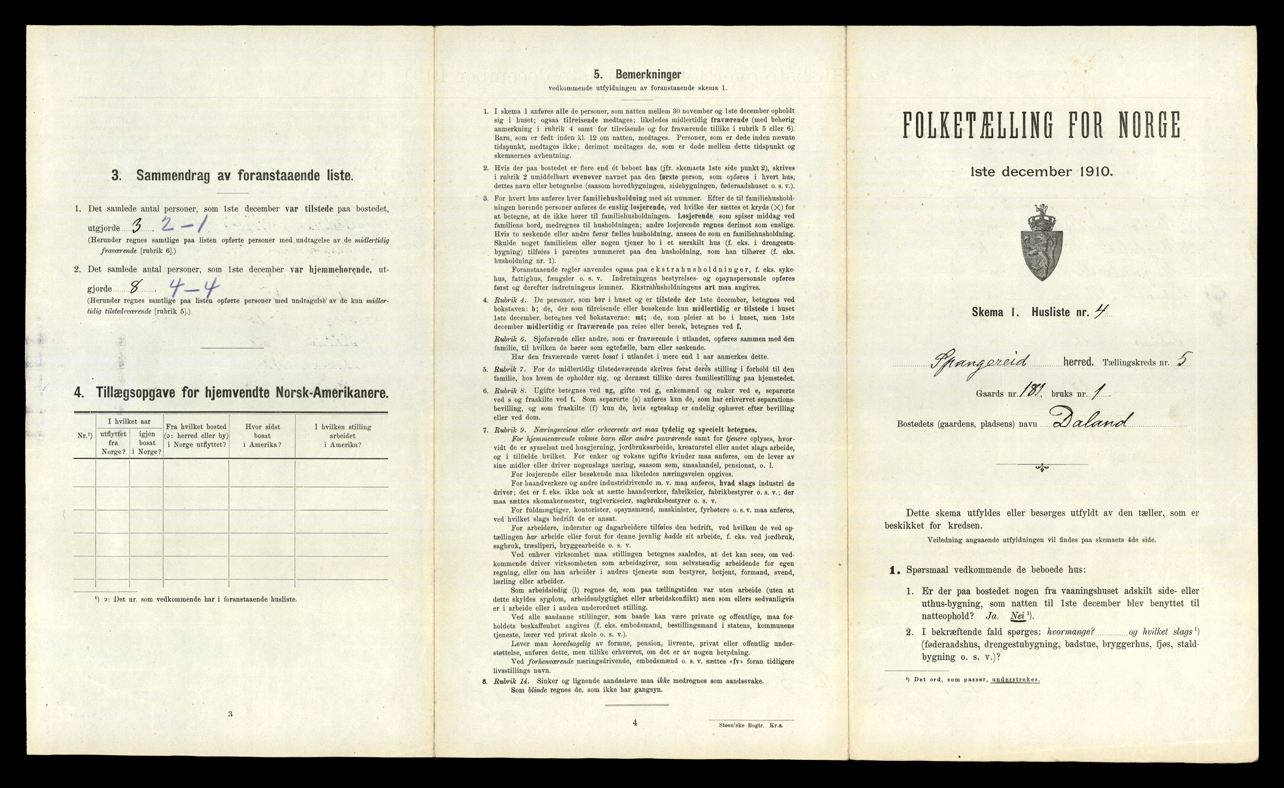 RA, 1910 census for Spangereid, 1910, p. 711