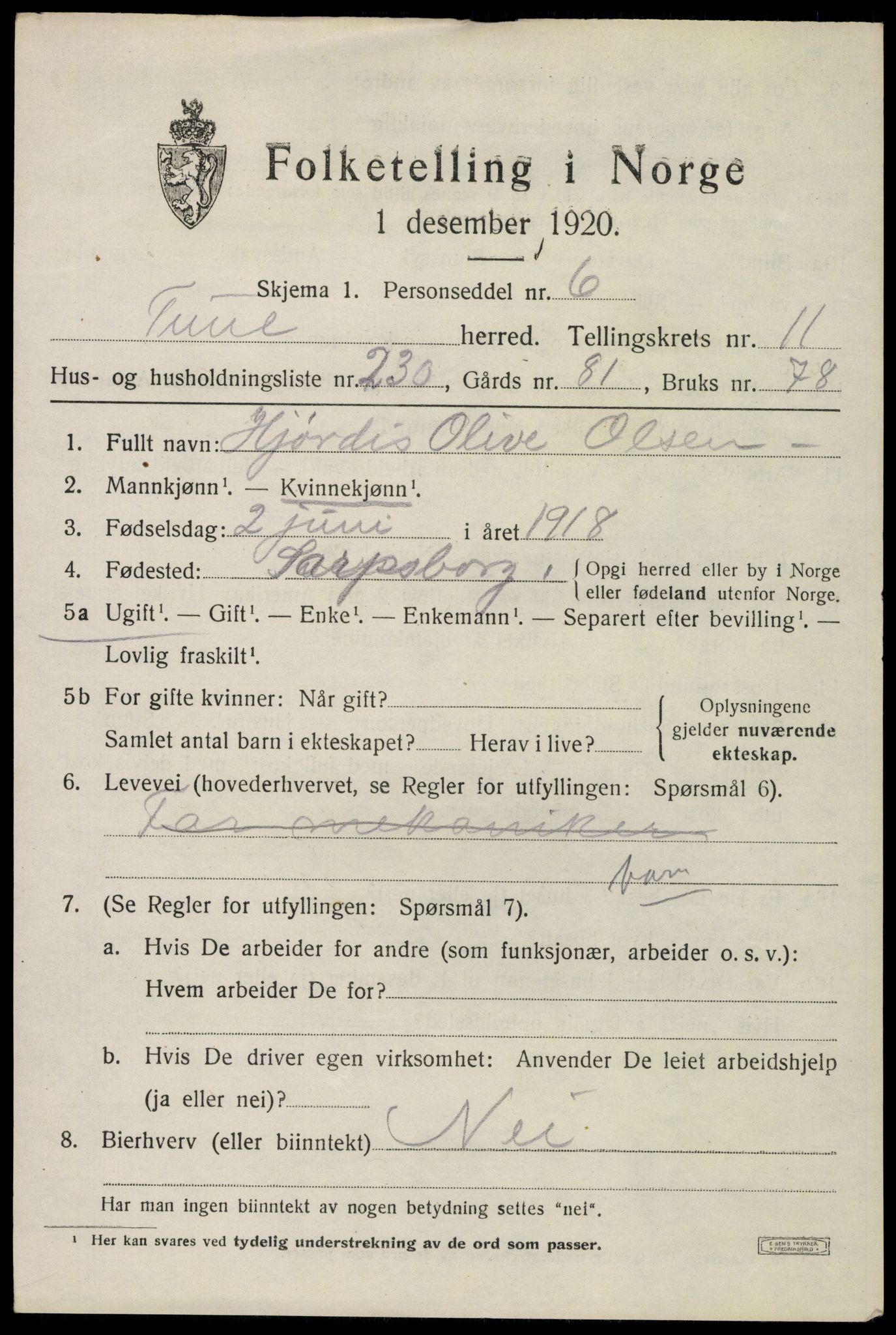 SAO, 1920 census for Tune, 1920, p. 16898