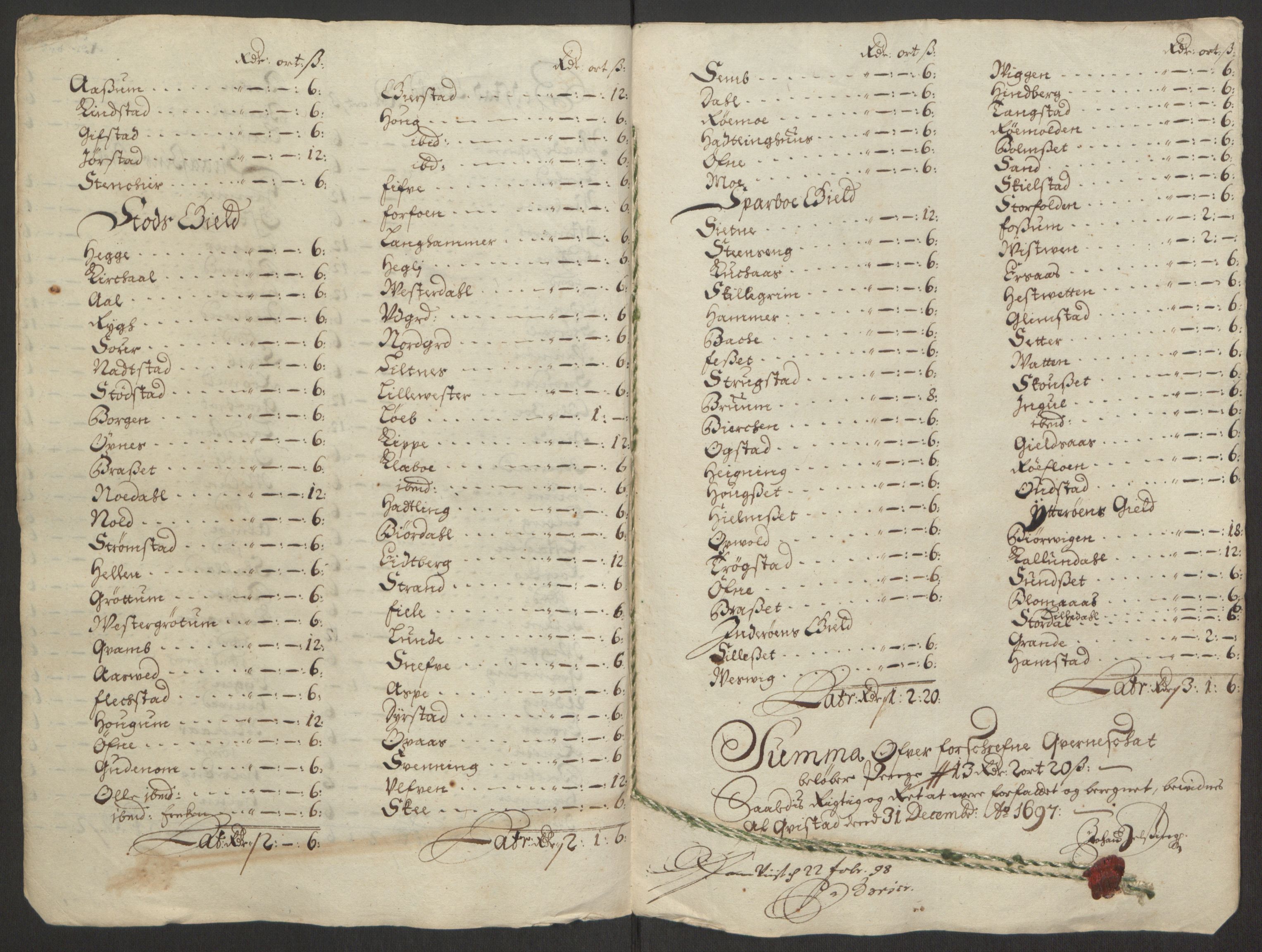 Rentekammeret inntil 1814, Reviderte regnskaper, Fogderegnskap, AV/RA-EA-4092/R63/L4309: Fogderegnskap Inderøy, 1695-1697, p. 394