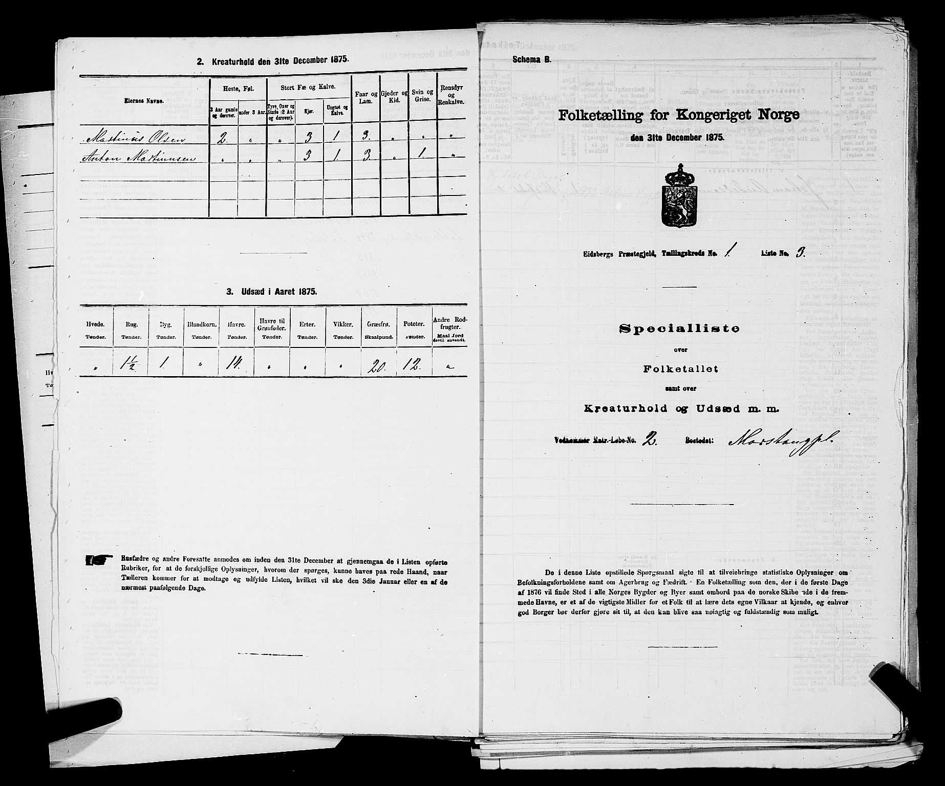 RA, 1875 census for 0125P Eidsberg, 1875, p. 55