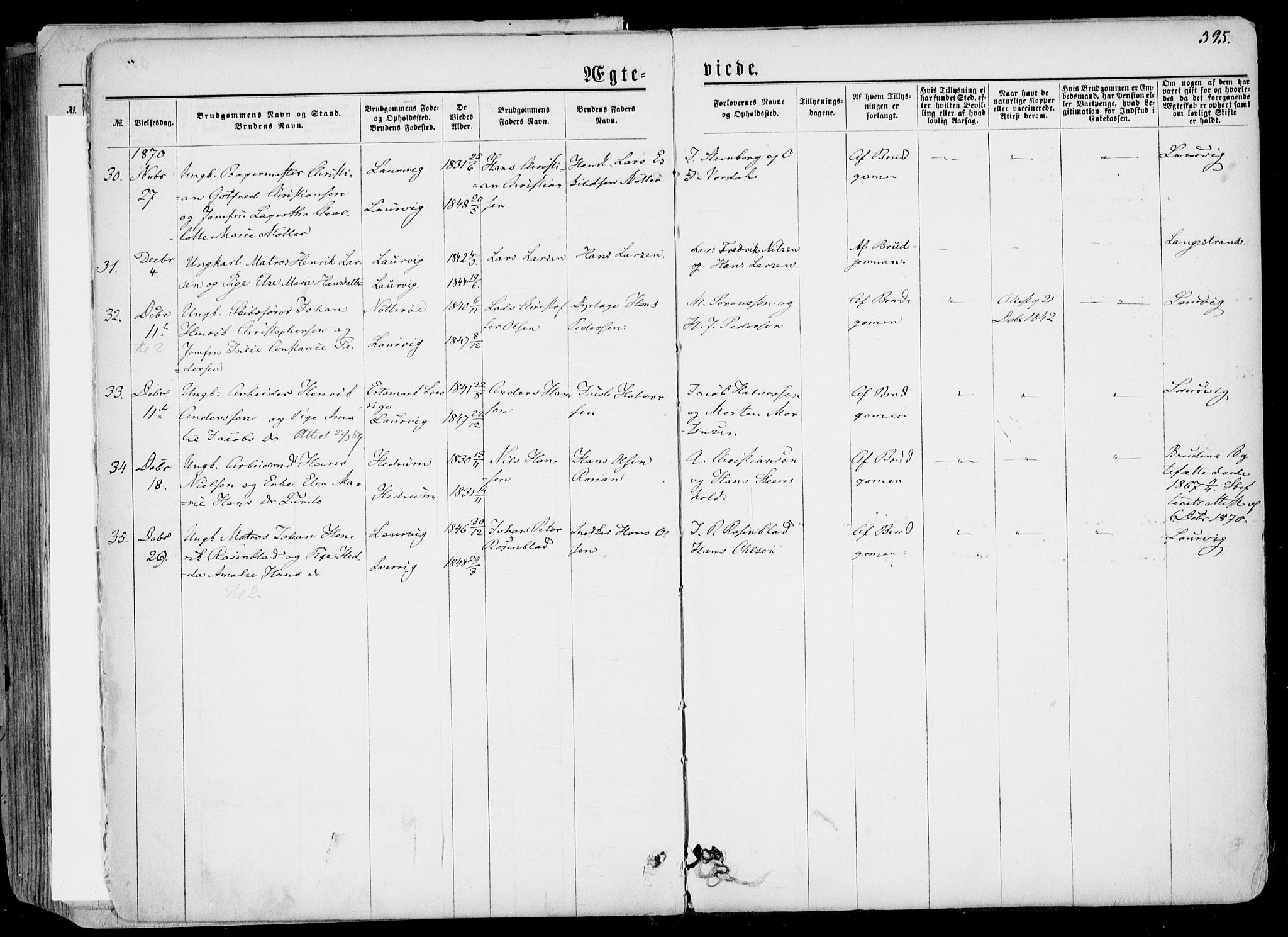 Larvik kirkebøker, AV/SAKO-A-352/F/Fa/L0004: Parish register (official) no. I 4, 1856-1870, p. 395