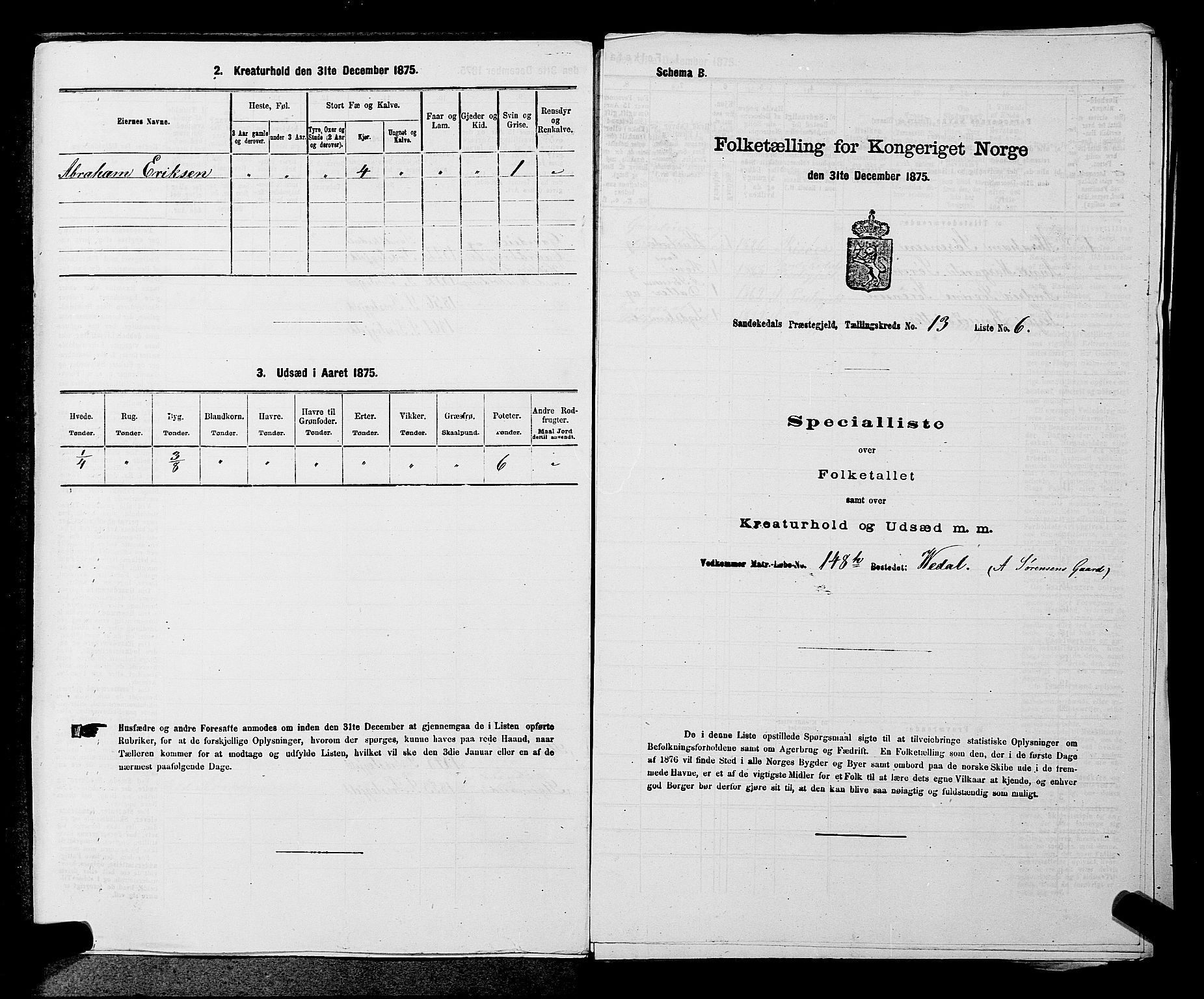 SAKO, 1875 census for 0816P Sannidal, 1875, p. 875