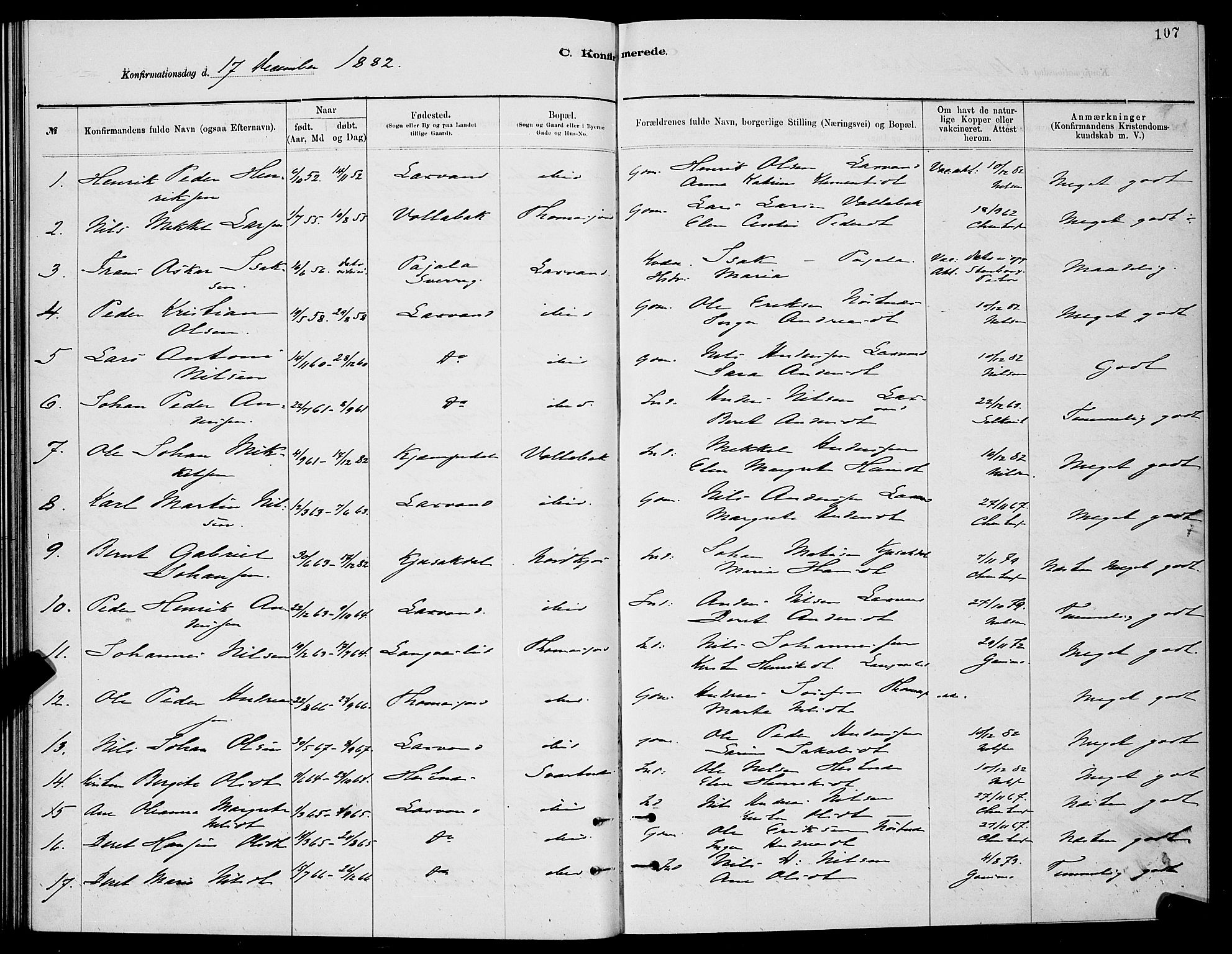 Balsfjord sokneprestembete, SATØ/S-1303/G/Ga/L0007klokker: Parish register (copy) no. 7, 1878-1889, p. 107