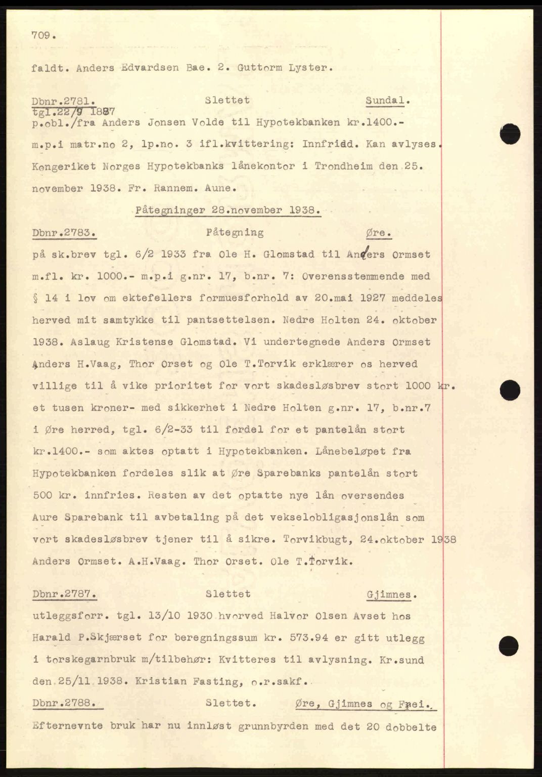 Nordmøre sorenskriveri, AV/SAT-A-4132/1/2/2Ca: Mortgage book no. C80, 1936-1939, Diary no: : 2781/1938