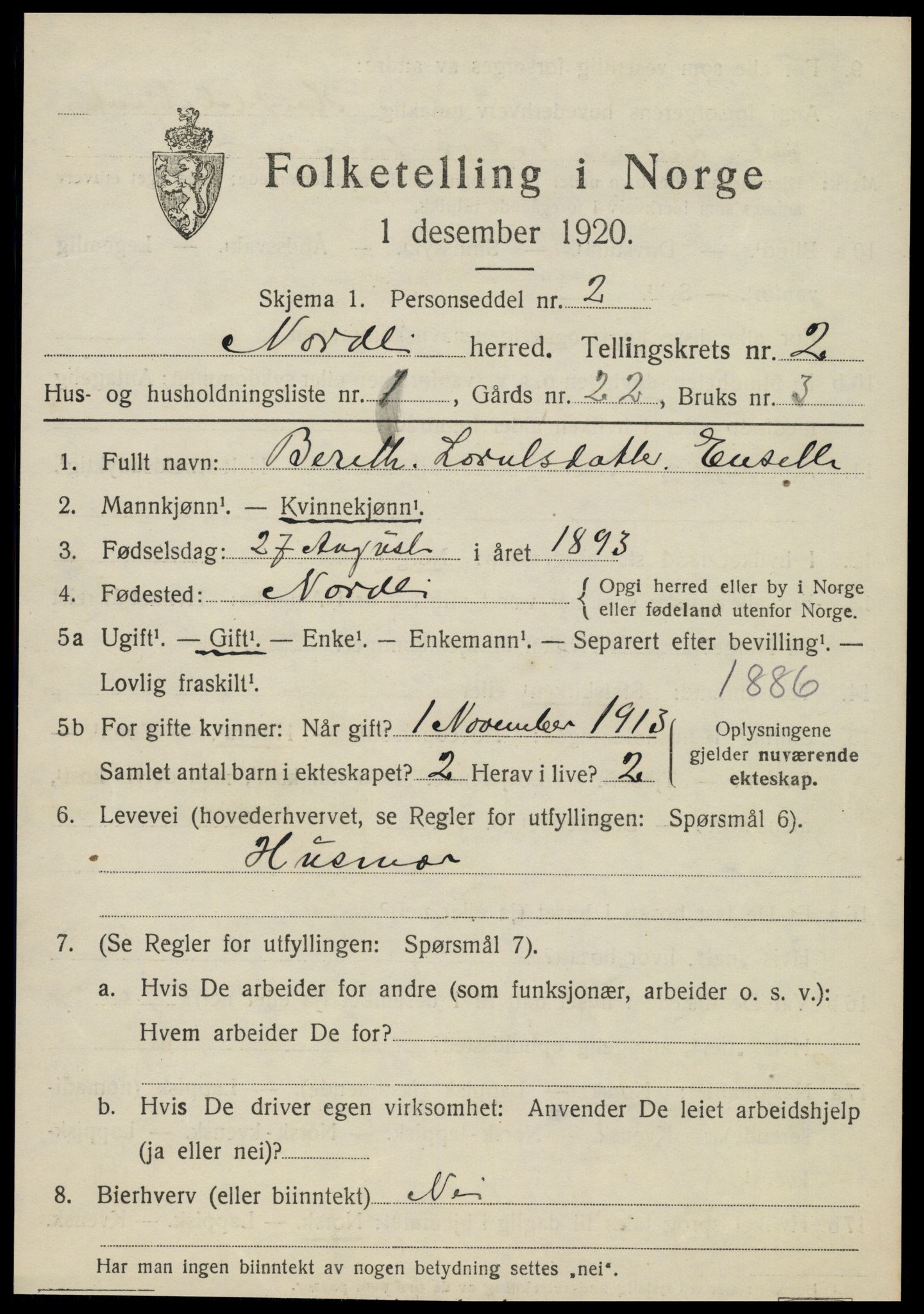 SAT, 1920 census for Nordli, 1920, p. 855