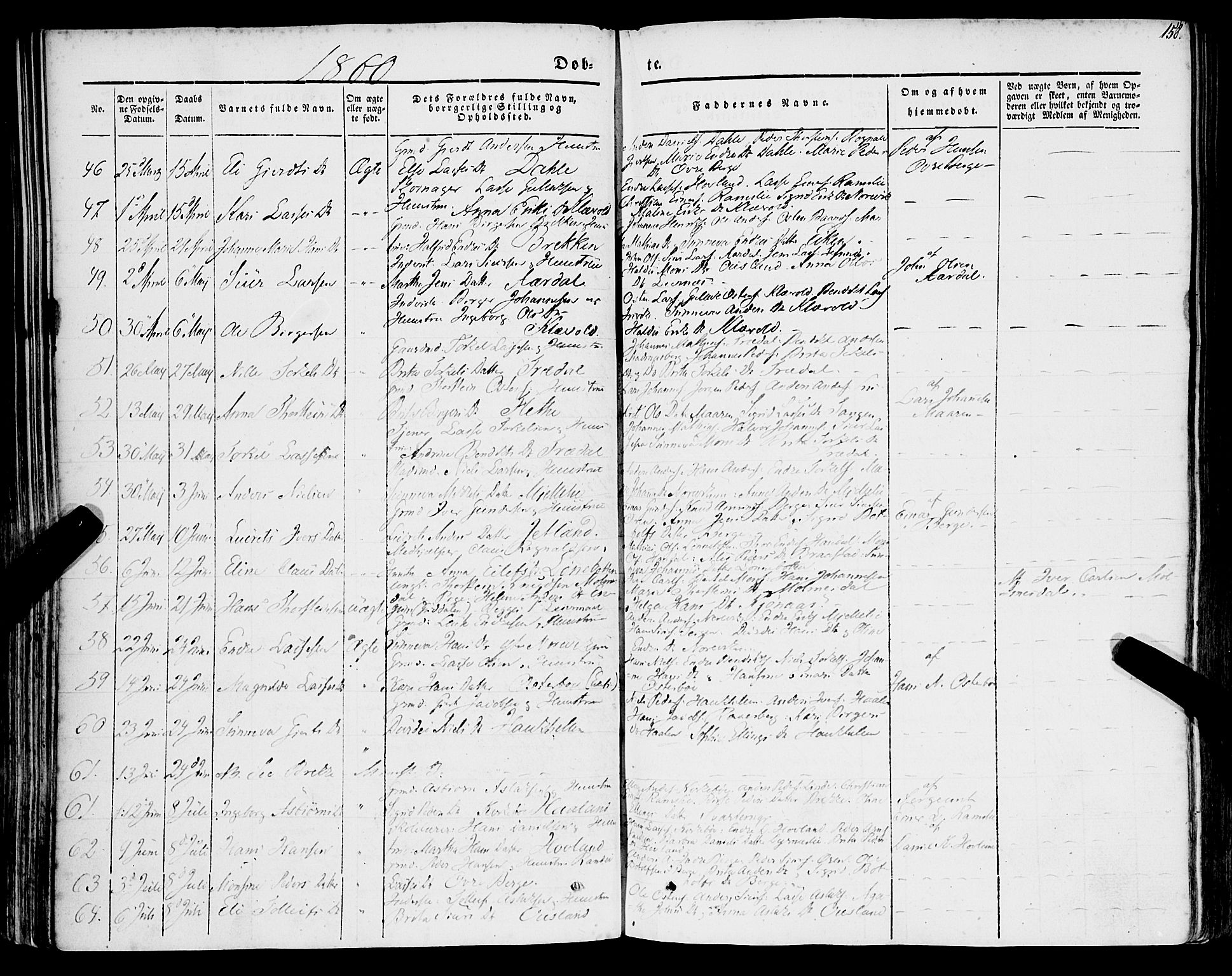 Lavik sokneprestembete, AV/SAB-A-80901: Parish register (official) no. A 3, 1843-1863, p. 158