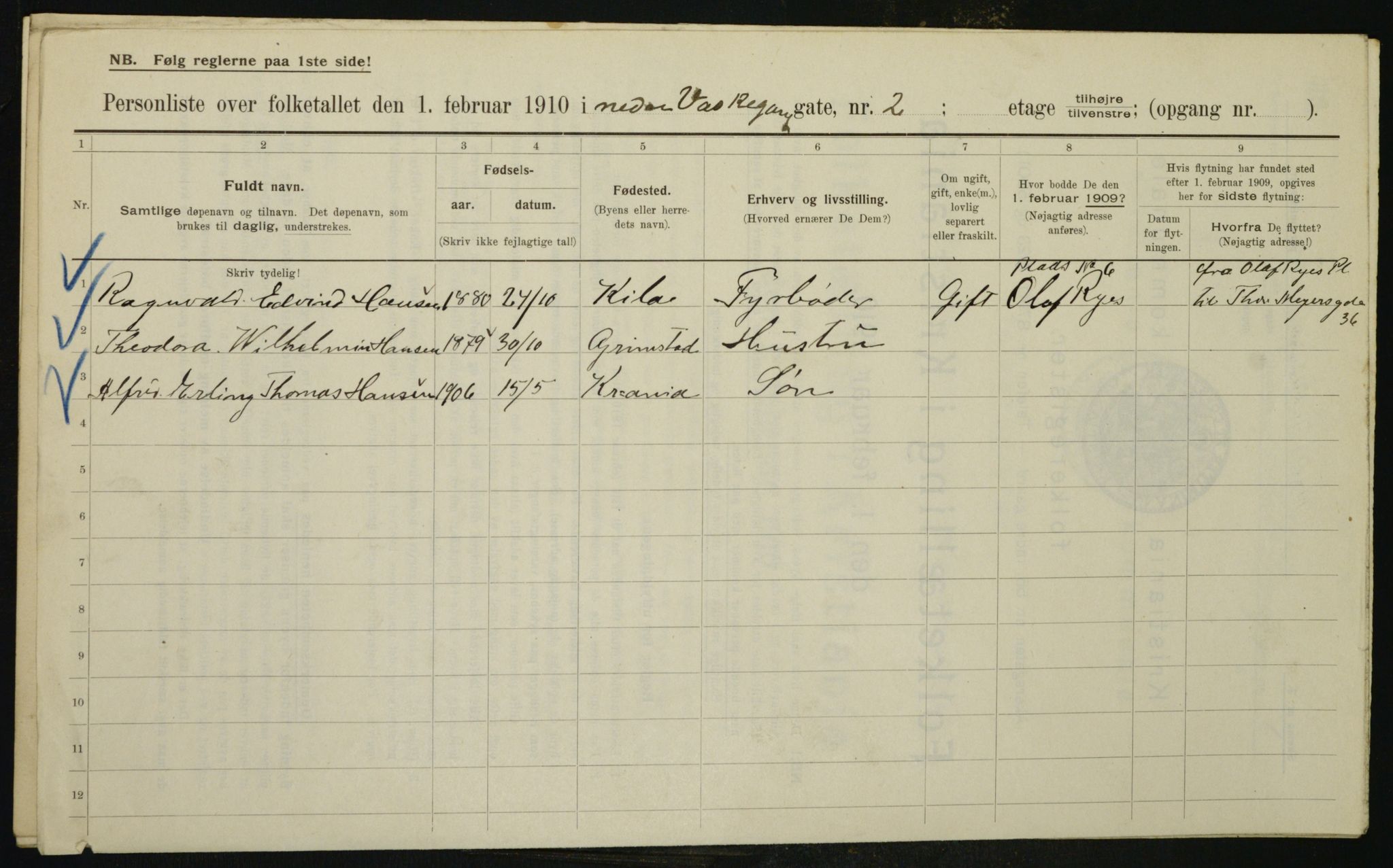 OBA, Municipal Census 1910 for Kristiania, 1910, p. 67211