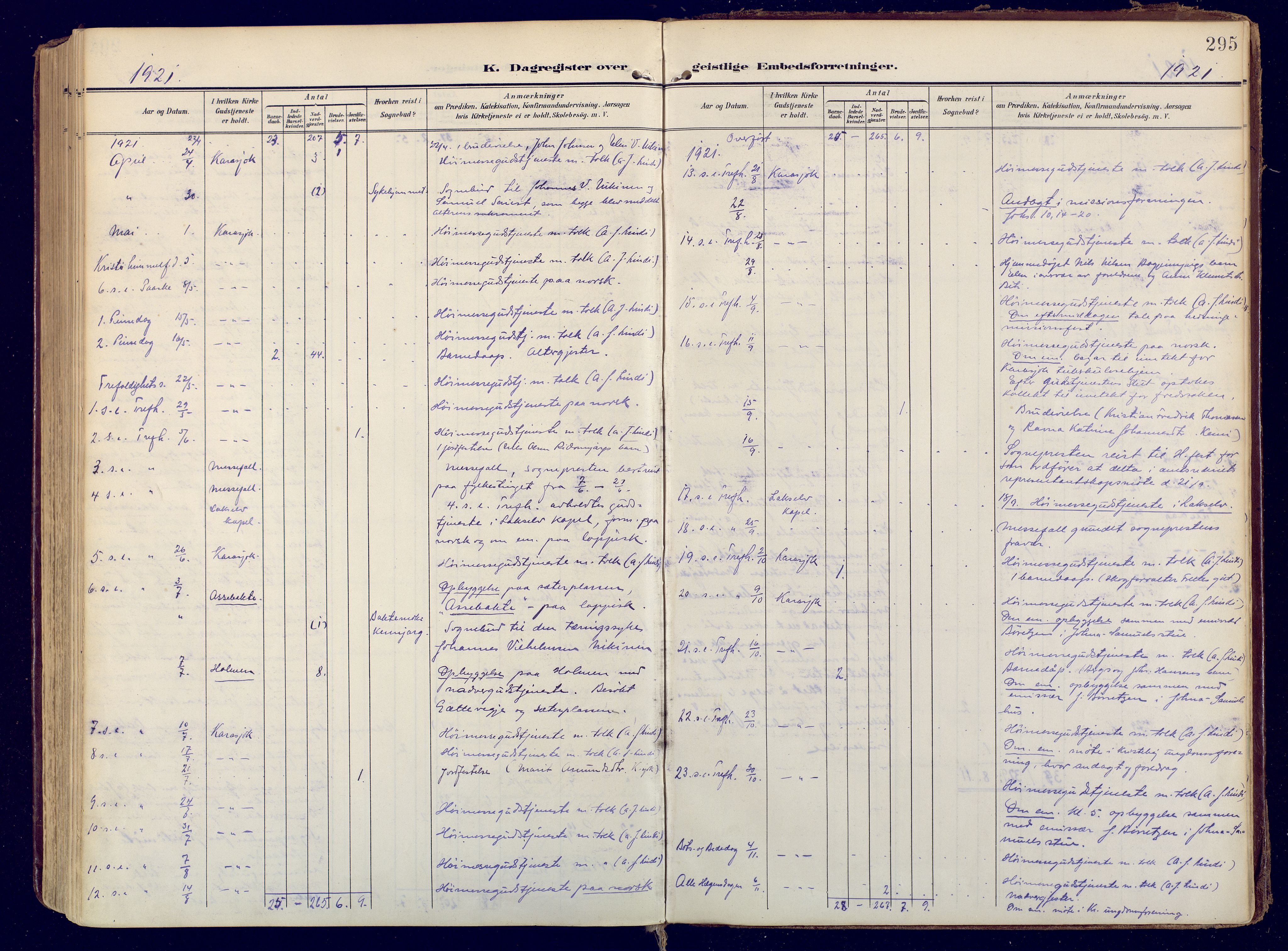 Karasjok sokneprestkontor, SATØ/S-1352/H/Ha: Parish register (official) no. 3, 1907-1926, p. 295