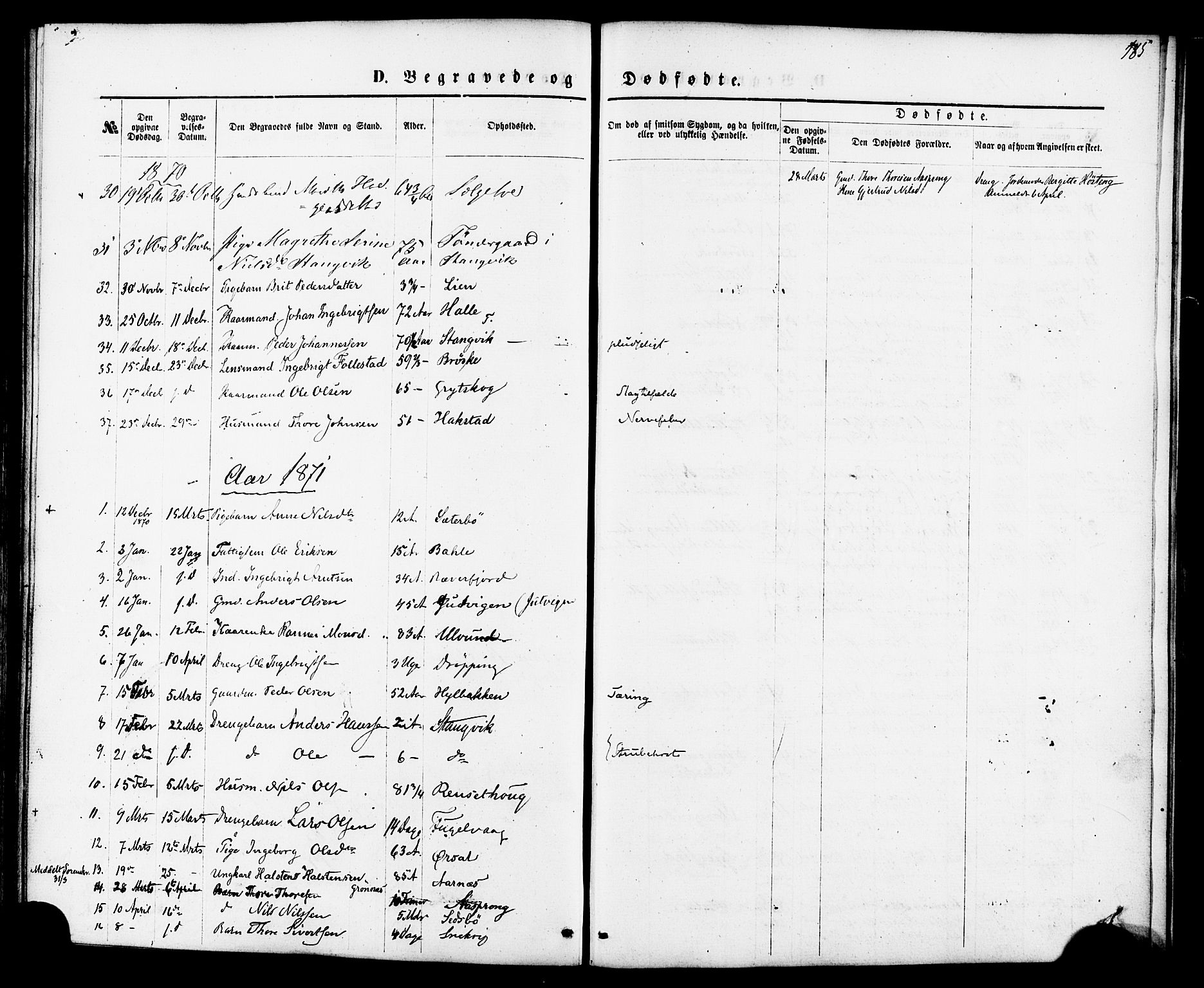 Ministerialprotokoller, klokkerbøker og fødselsregistre - Møre og Romsdal, AV/SAT-A-1454/592/L1027: Parish register (official) no. 592A05, 1865-1878, p. 185