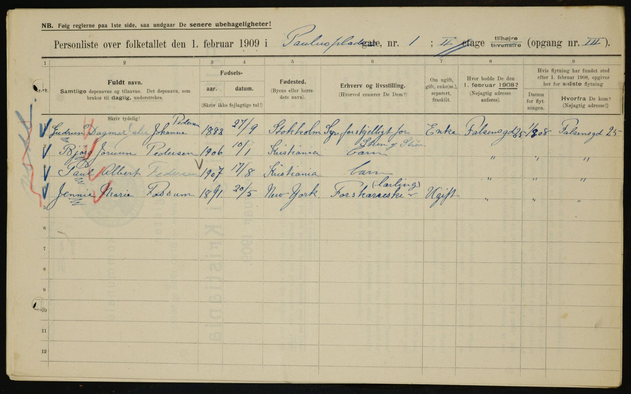OBA, Municipal Census 1909 for Kristiania, 1909, p. 71131