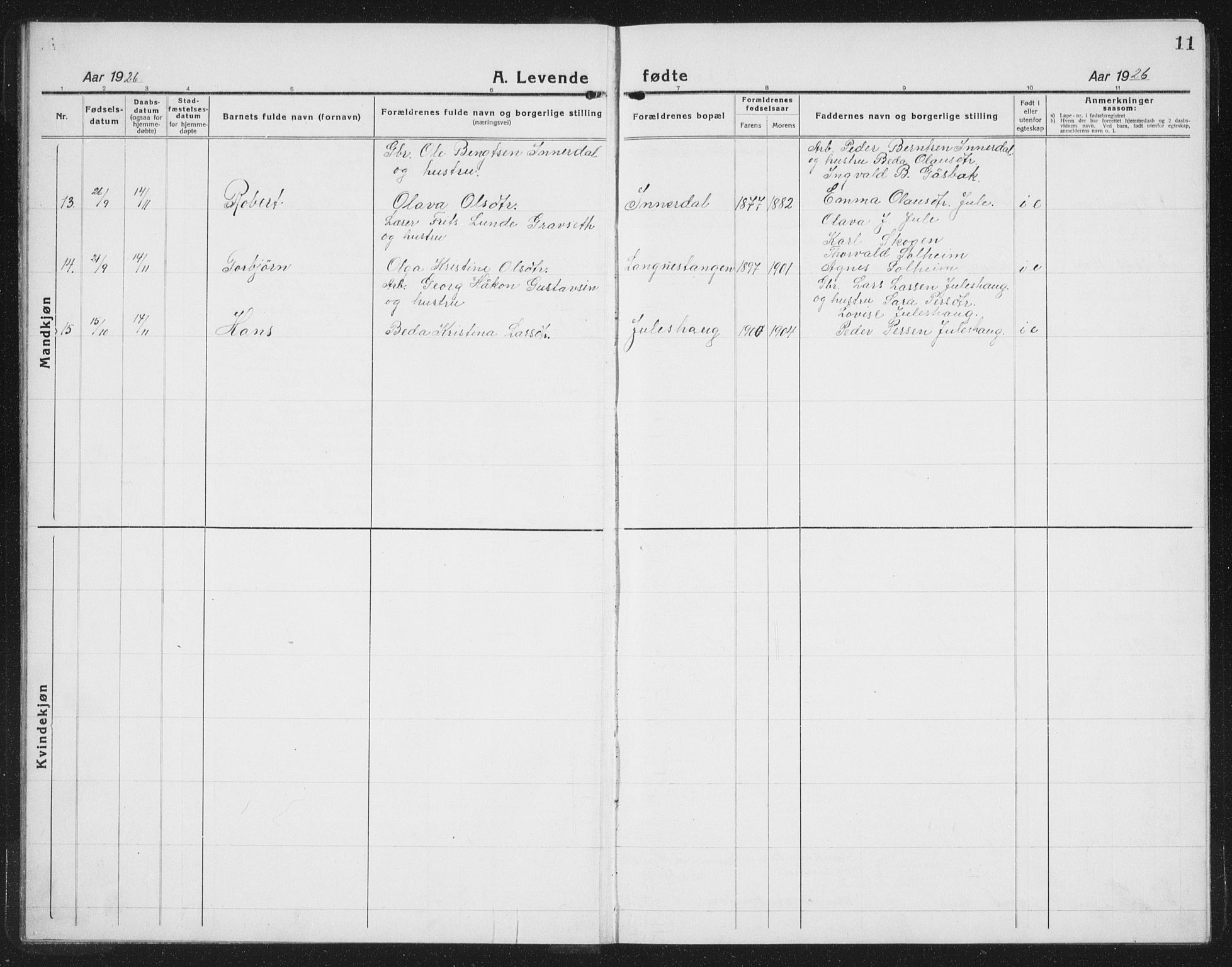 Ministerialprotokoller, klokkerbøker og fødselsregistre - Nord-Trøndelag, SAT/A-1458/757/L0507: Parish register (copy) no. 757C02, 1923-1939, p. 11