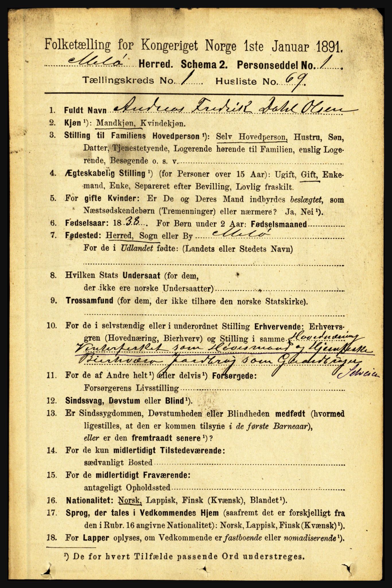 RA, 1891 census for 1837 Meløy, 1891, p. 481