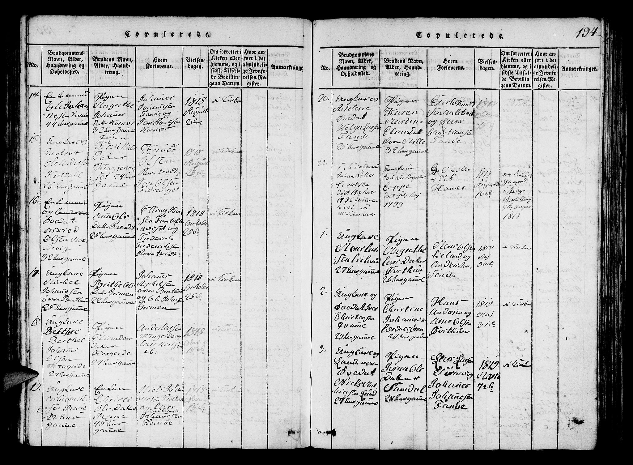 Fana Sokneprestembete, SAB/A-75101/H/Hab/Haba/L0001: Parish register (copy) no. A 1, 1816-1836, p. 194