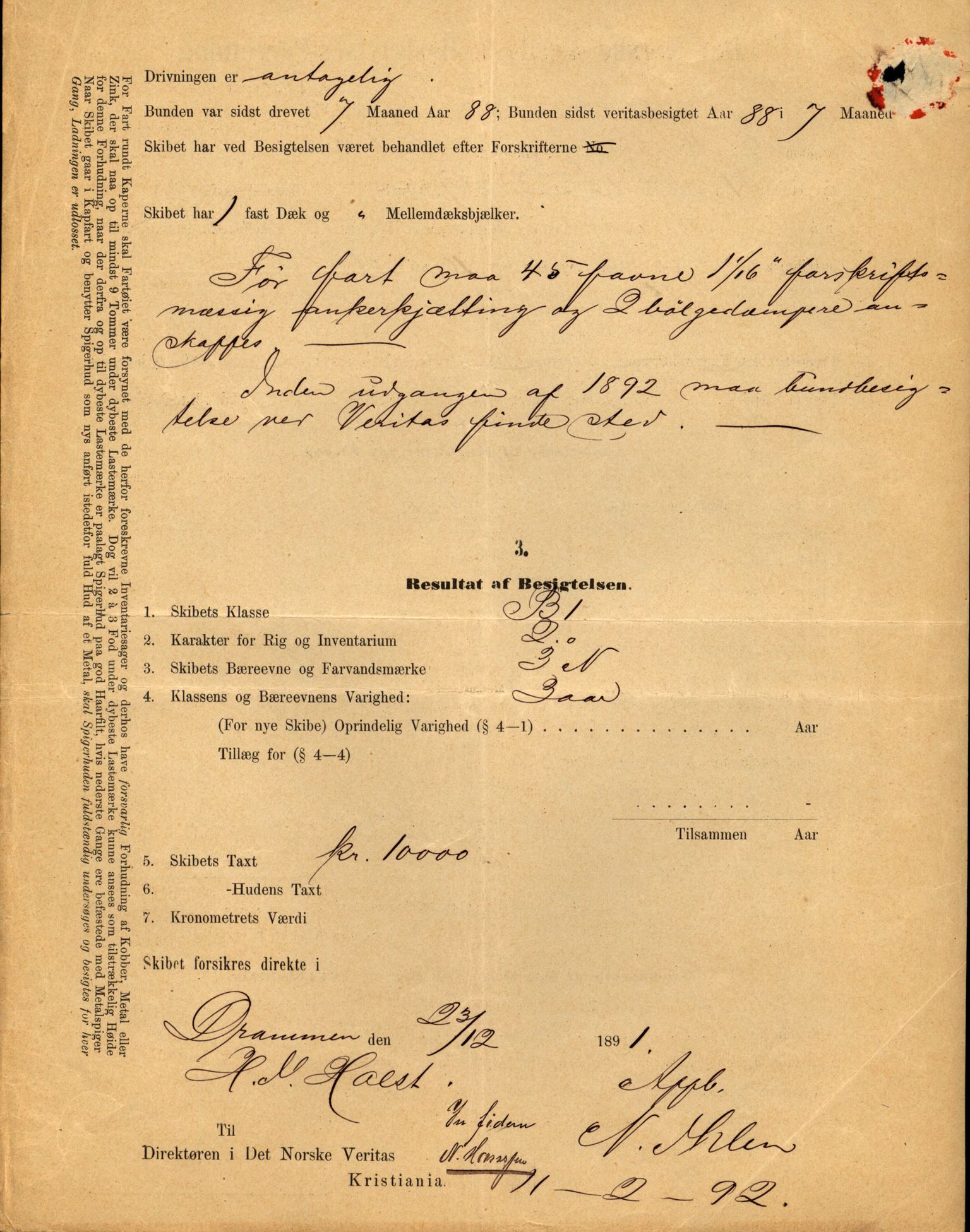 Pa 63 - Østlandske skibsassuranceforening, VEMU/A-1079/G/Ga/L0028/0005: Havaridokumenter / Tjømø, Magnolia, Caroline, Olaf, Stjernen, 1892, p. 177