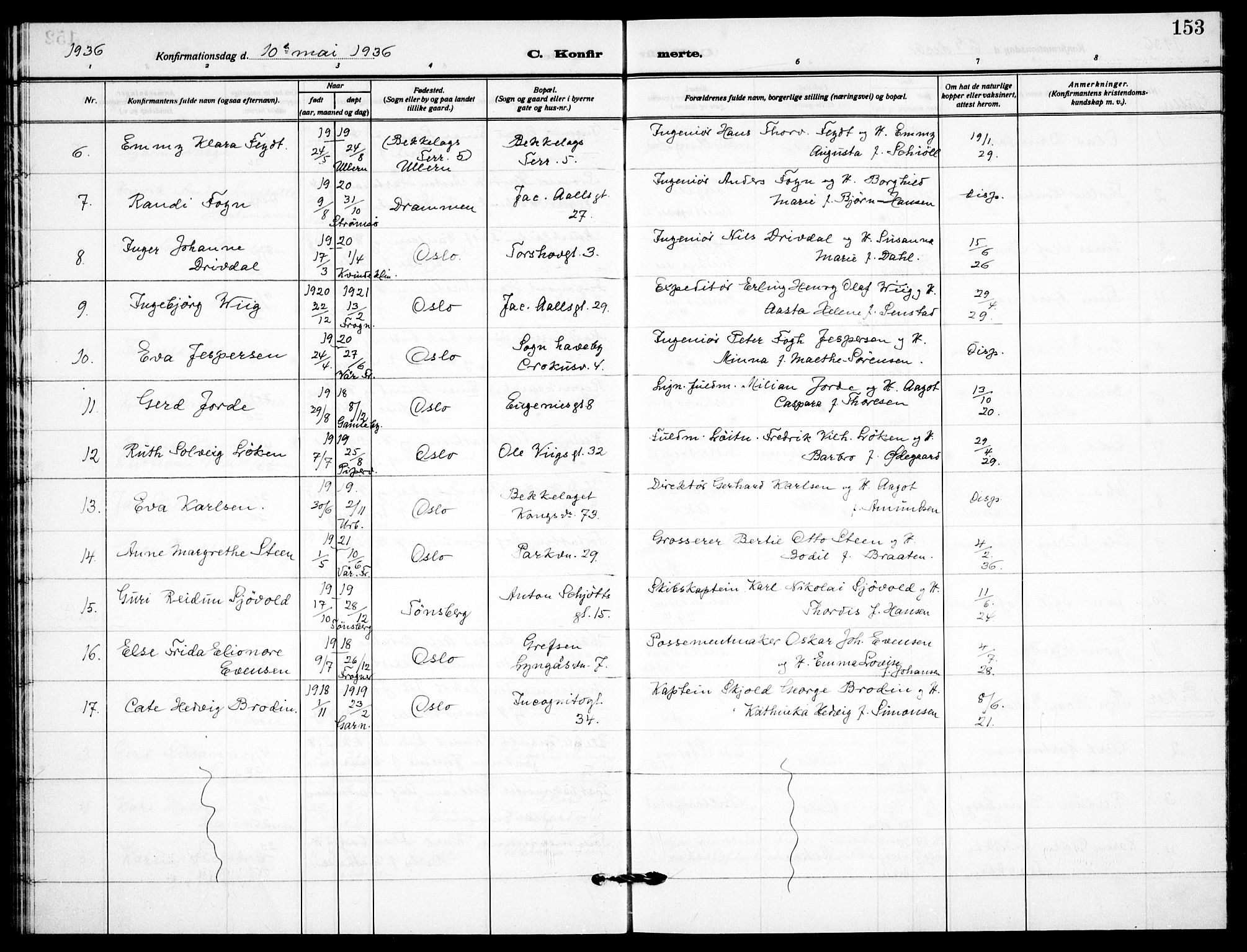 Garnisonsmenigheten Kirkebøker, AV/SAO-A-10846/F/Fa/L0017: Parish register (official) no. 17, 1926-1937, p. 153