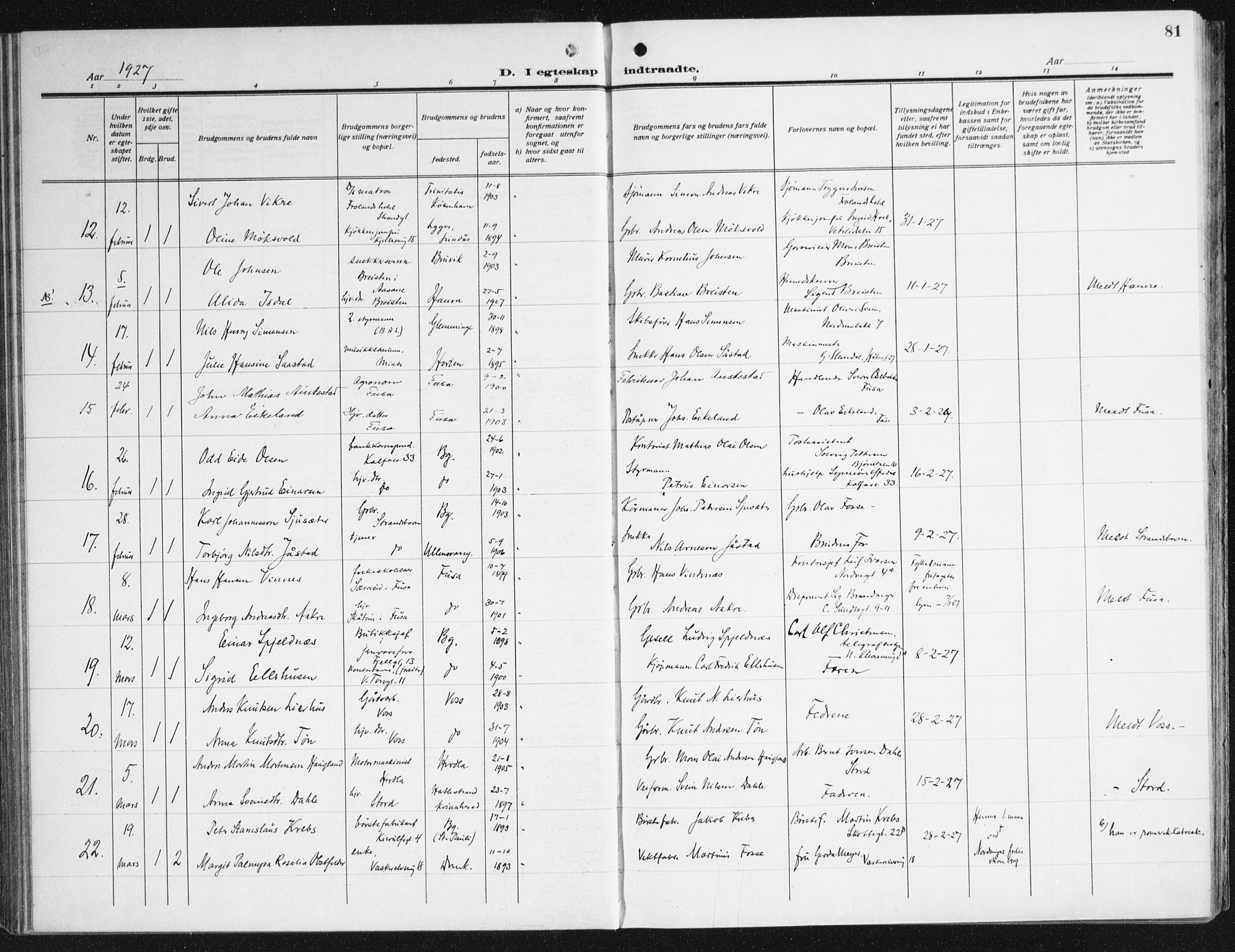 Domkirken sokneprestembete, AV/SAB-A-74801/H/Haa/L0039: Parish register (official) no. D 6, 1921-1937, p. 81