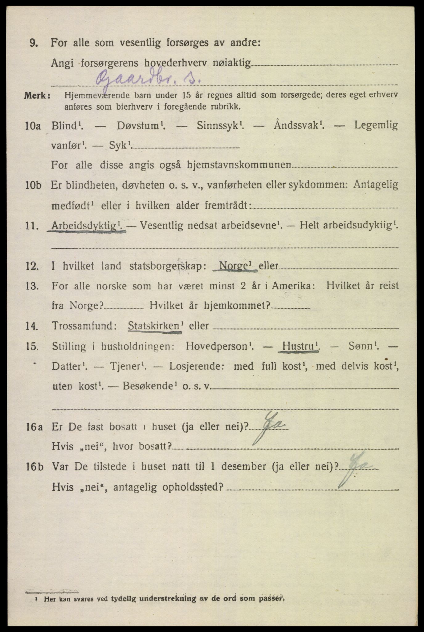 SAK, 1920 census for Fjotland, 1920, p. 2177