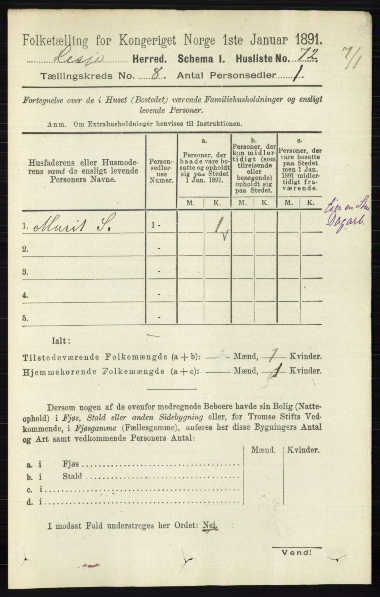 RA, 1891 census for 0512 Lesja, 1891, p. 2977