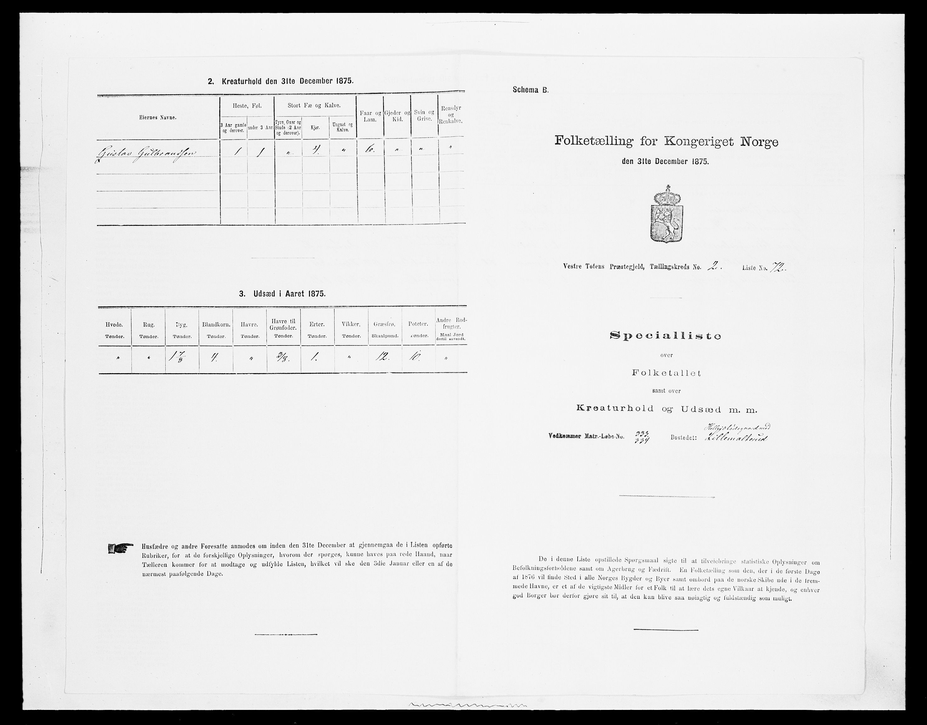 SAH, 1875 census for 0529P Vestre Toten, 1875, p. 572