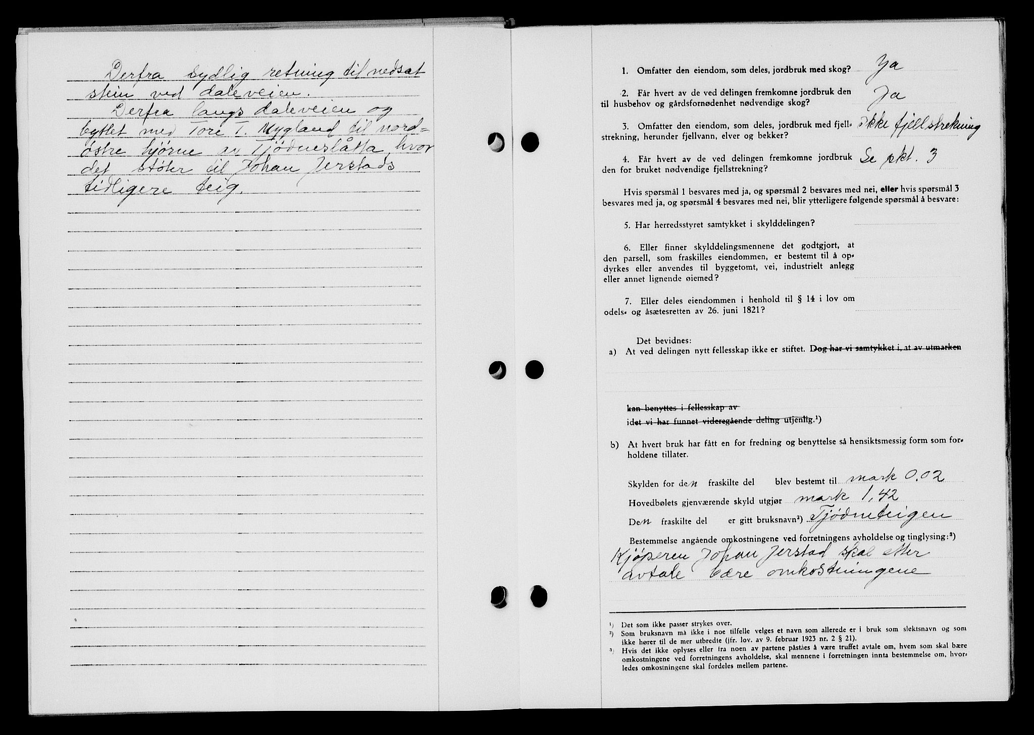 Flekkefjord sorenskriveri, SAK/1221-0001/G/Gb/Gba/L0058: Mortgage book no. A-6, 1942-1944, Diary no: : 949/1942