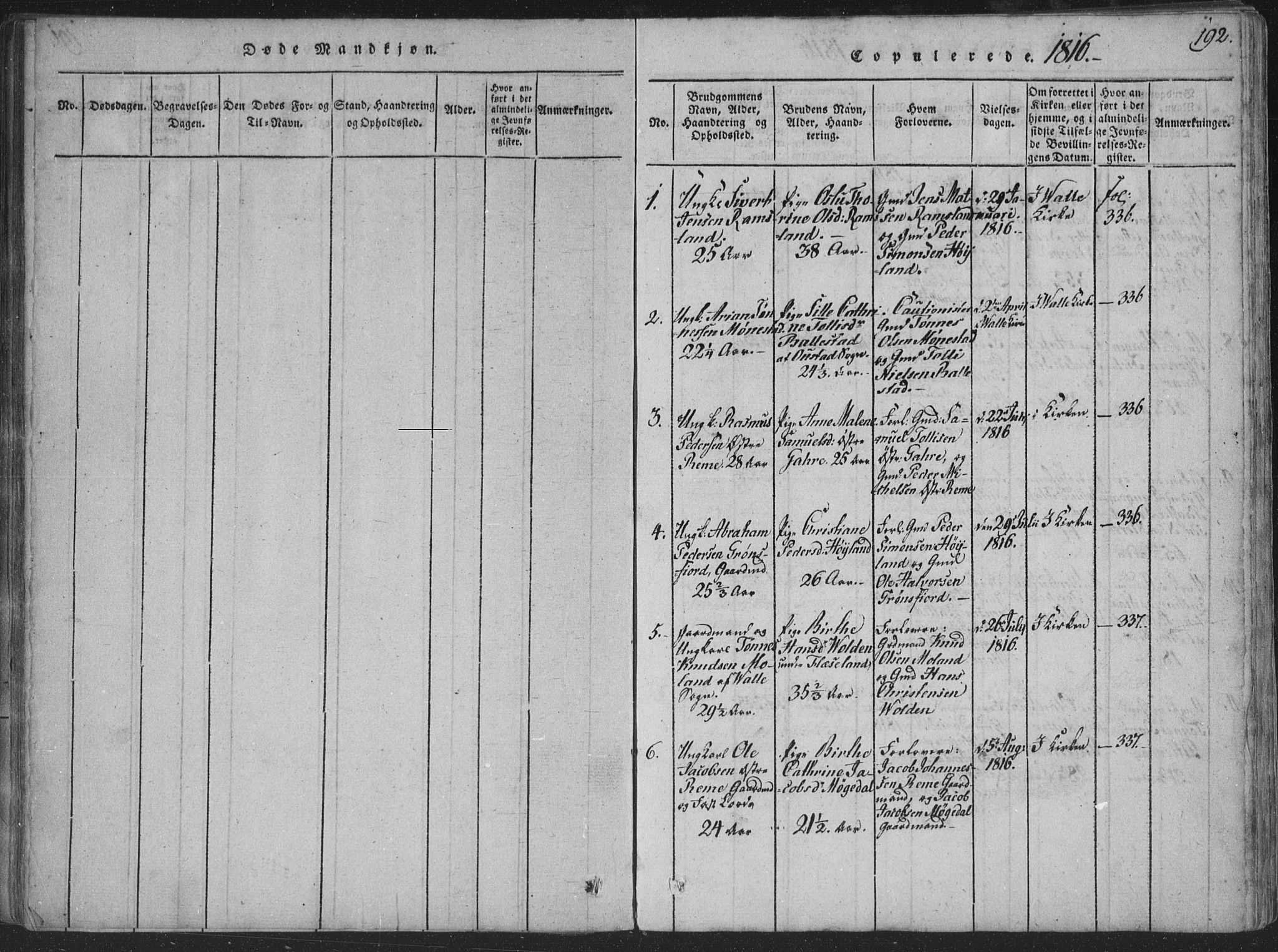 Sør-Audnedal sokneprestkontor, SAK/1111-0039/F/Fa/Faa/L0001: Parish register (official) no. A 1, 1816-1848, p. 192