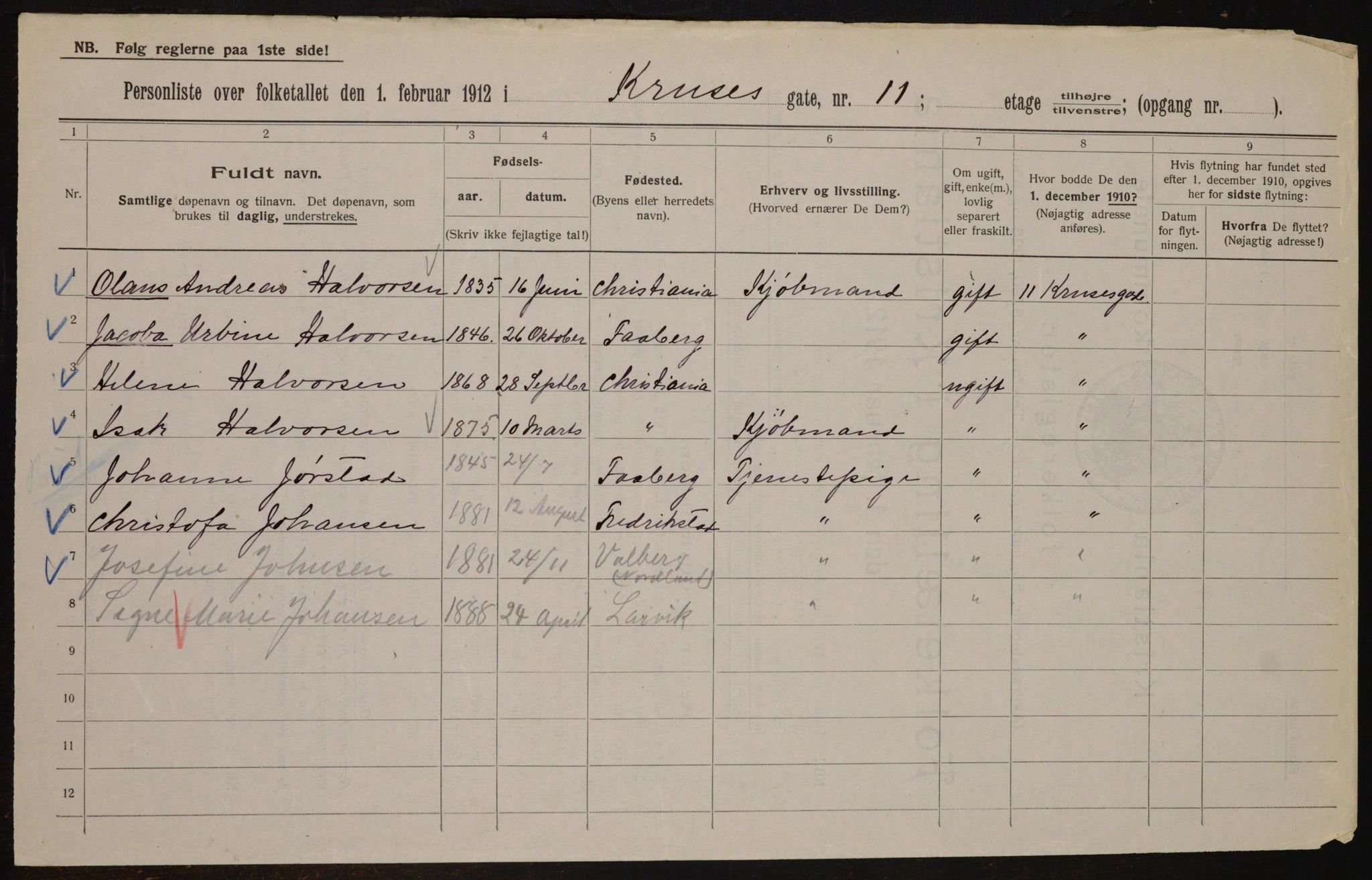 OBA, Municipal Census 1912 for Kristiania, 1912, p. 55256