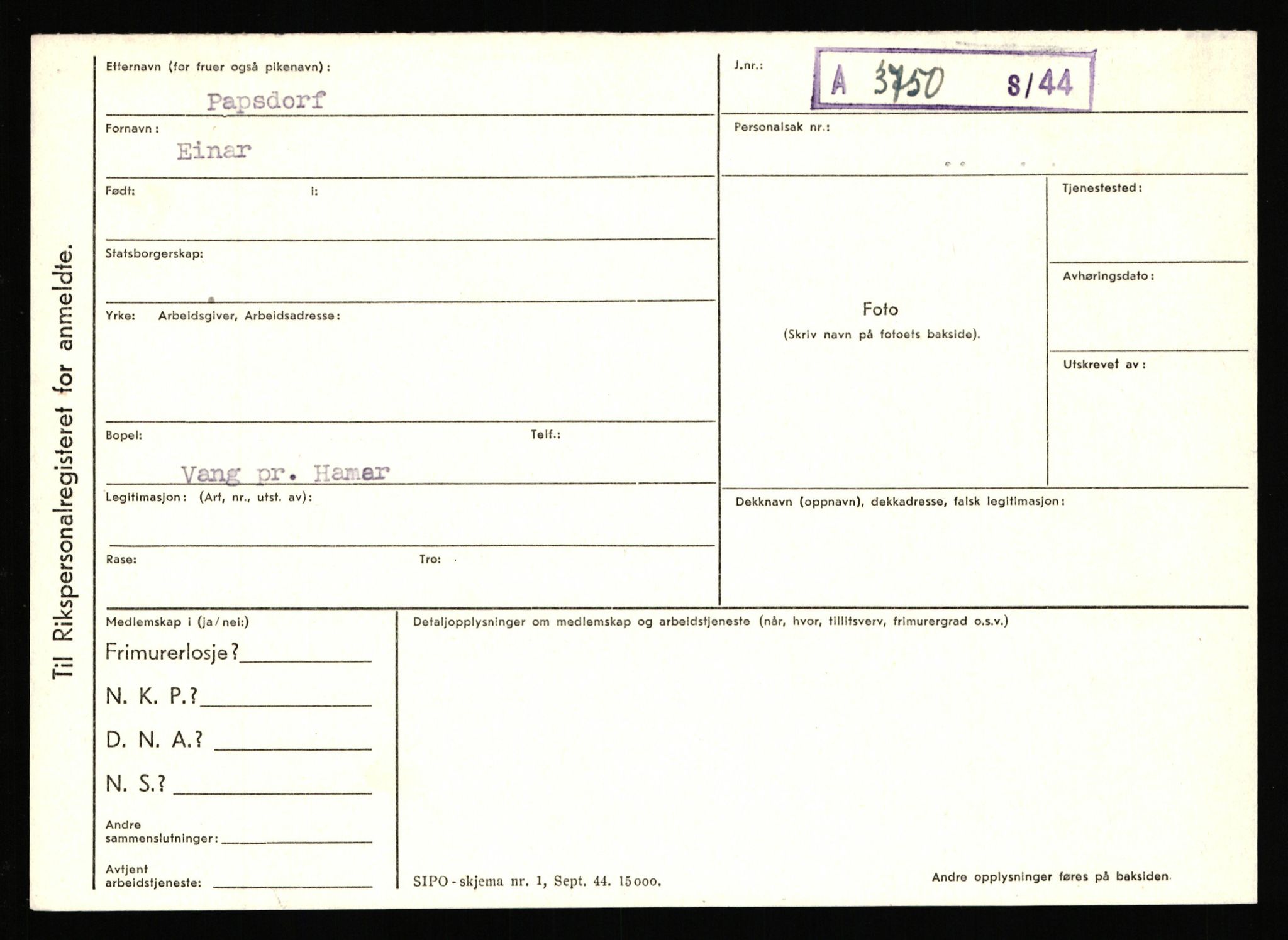 Statspolitiet - Hovedkontoret / Osloavdelingen, AV/RA-S-1329/C/Ca/L0012: Oanæs - Quistgaard	, 1943-1945, p. 2915