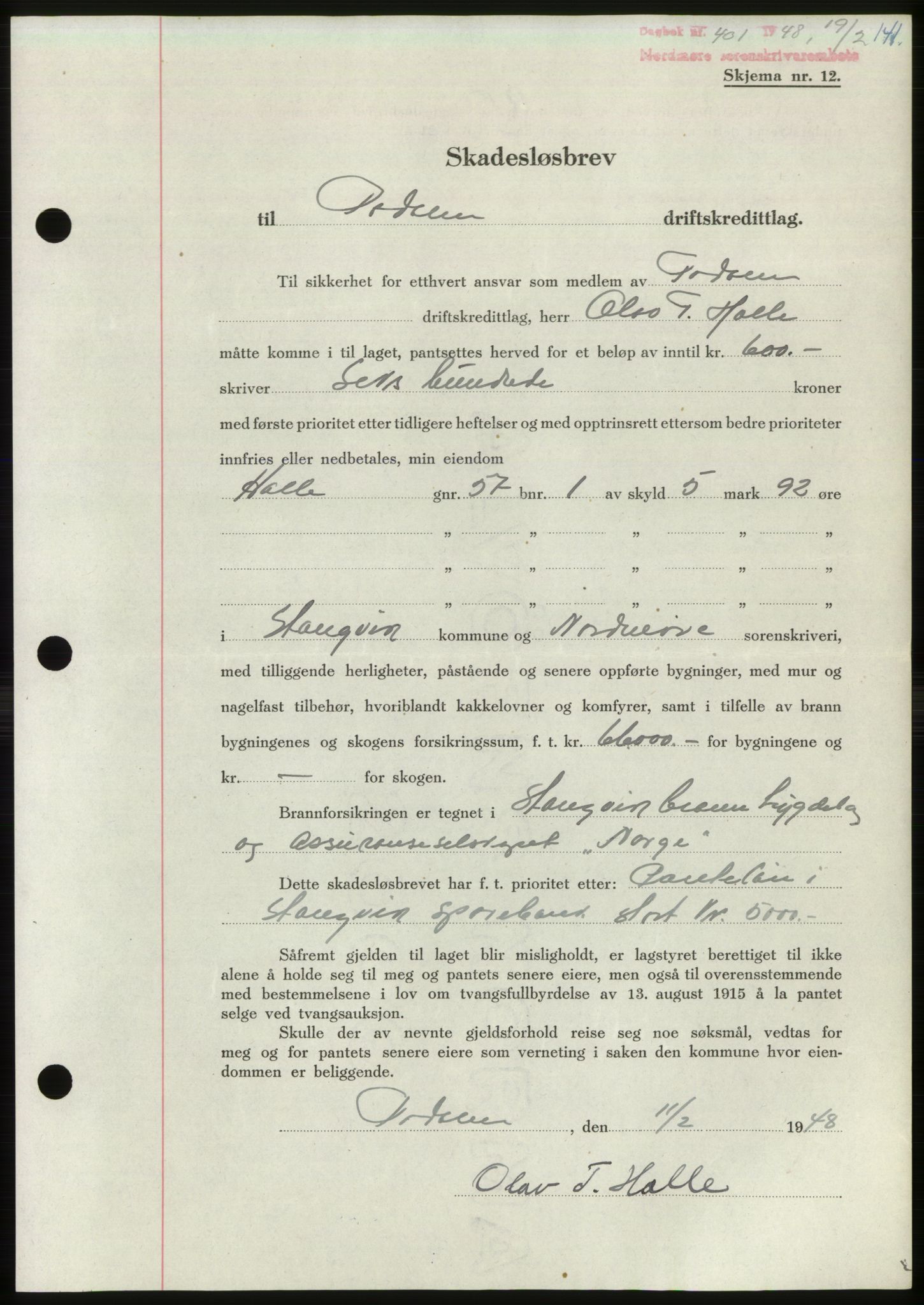 Nordmøre sorenskriveri, AV/SAT-A-4132/1/2/2Ca: Mortgage book no. B98, 1948-1948, Diary no: : 401/1948