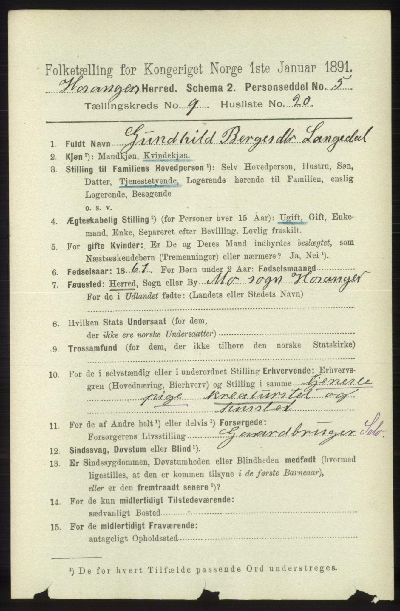 RA, 1891 census for 1253 Hosanger, 1891, p. 3412