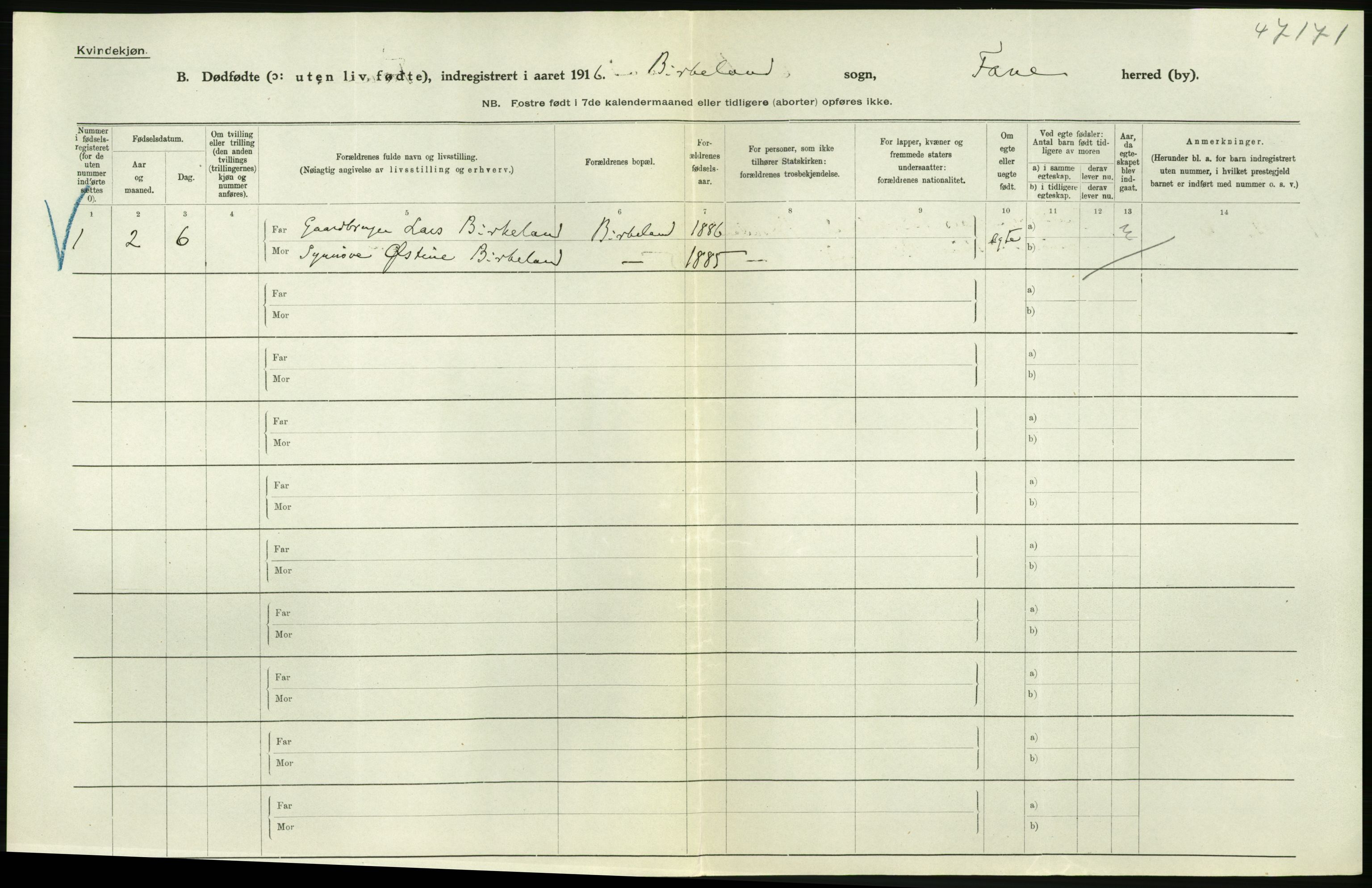 Statistisk sentralbyrå, Sosiodemografiske emner, Befolkning, AV/RA-S-2228/D/Df/Dfb/Dfbf/L0035: S. Bergenhus amt: Gifte, dødfødte. Bygder., 1916, p. 296