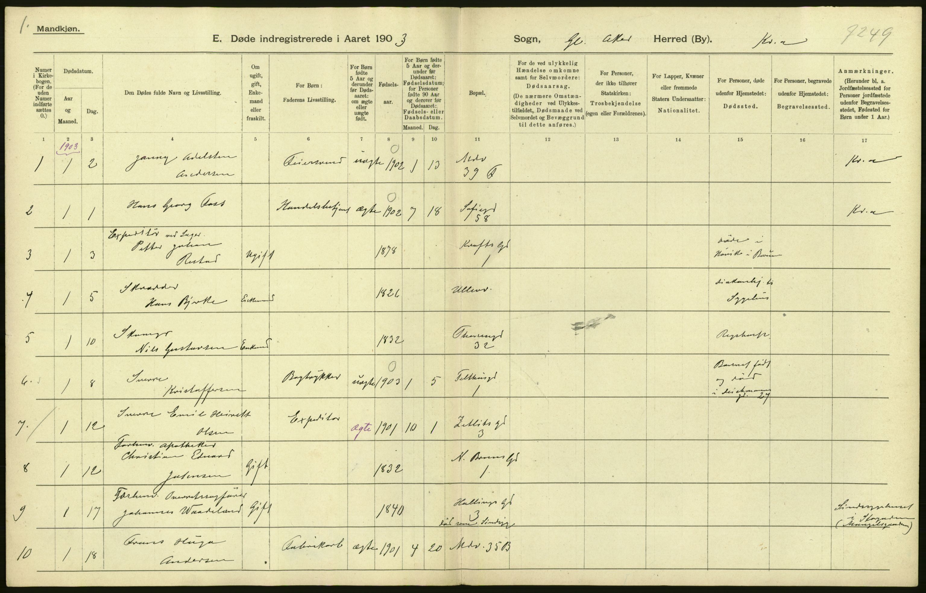 Statistisk sentralbyrå, Sosiodemografiske emner, Befolkning, AV/RA-S-2228/D/Df/Dfa/Dfaa/L0004: Kristiania: Gifte, døde, 1903, p. 66