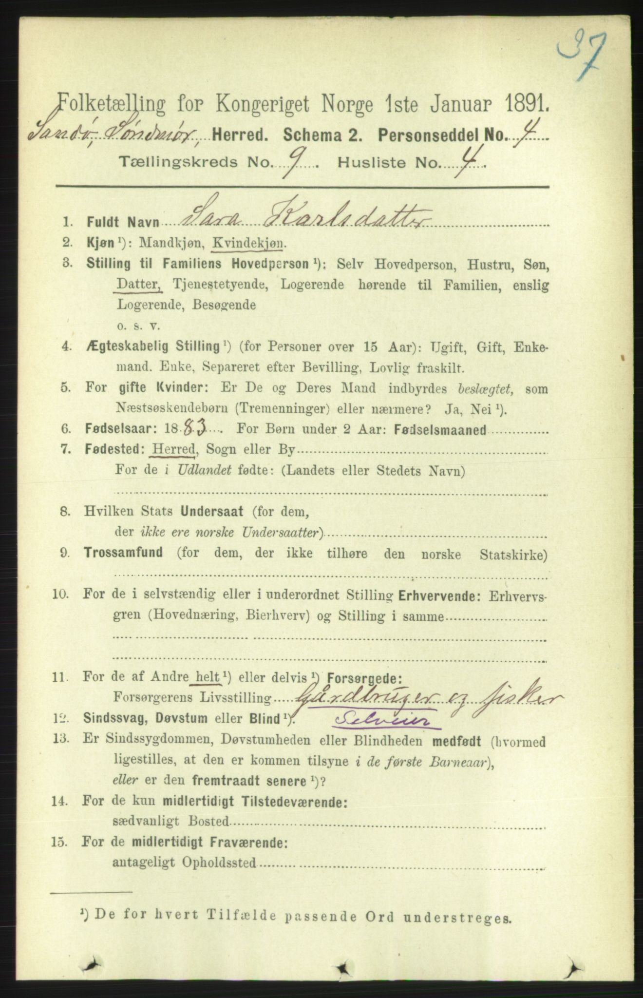 RA, 1891 census for 1514 Sande, 1891, p. 1516