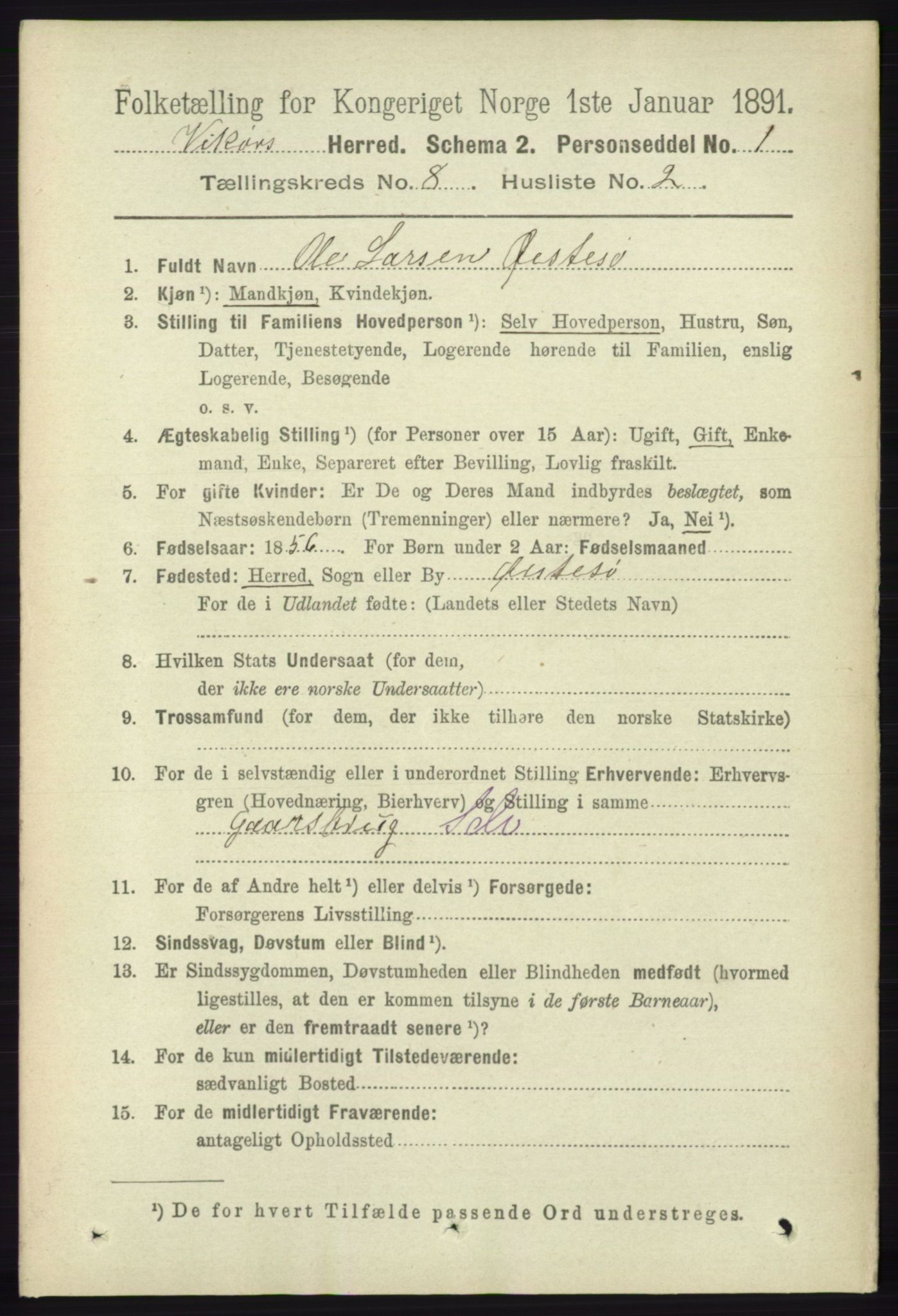 RA, 1891 census for 1238 Vikør, 1891, p. 2327