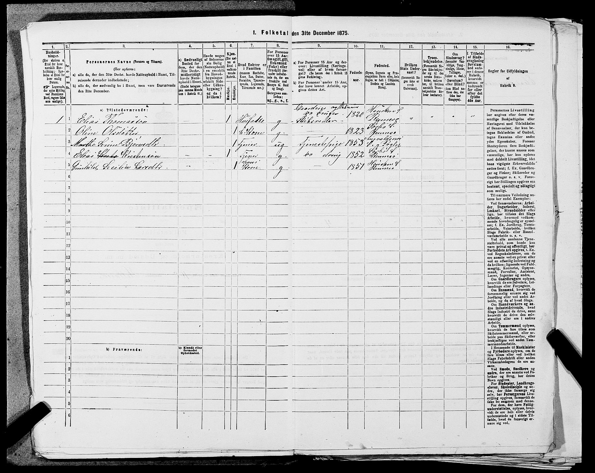 SAST, 1875 census for 1142P Rennesøy, 1875, p. 275