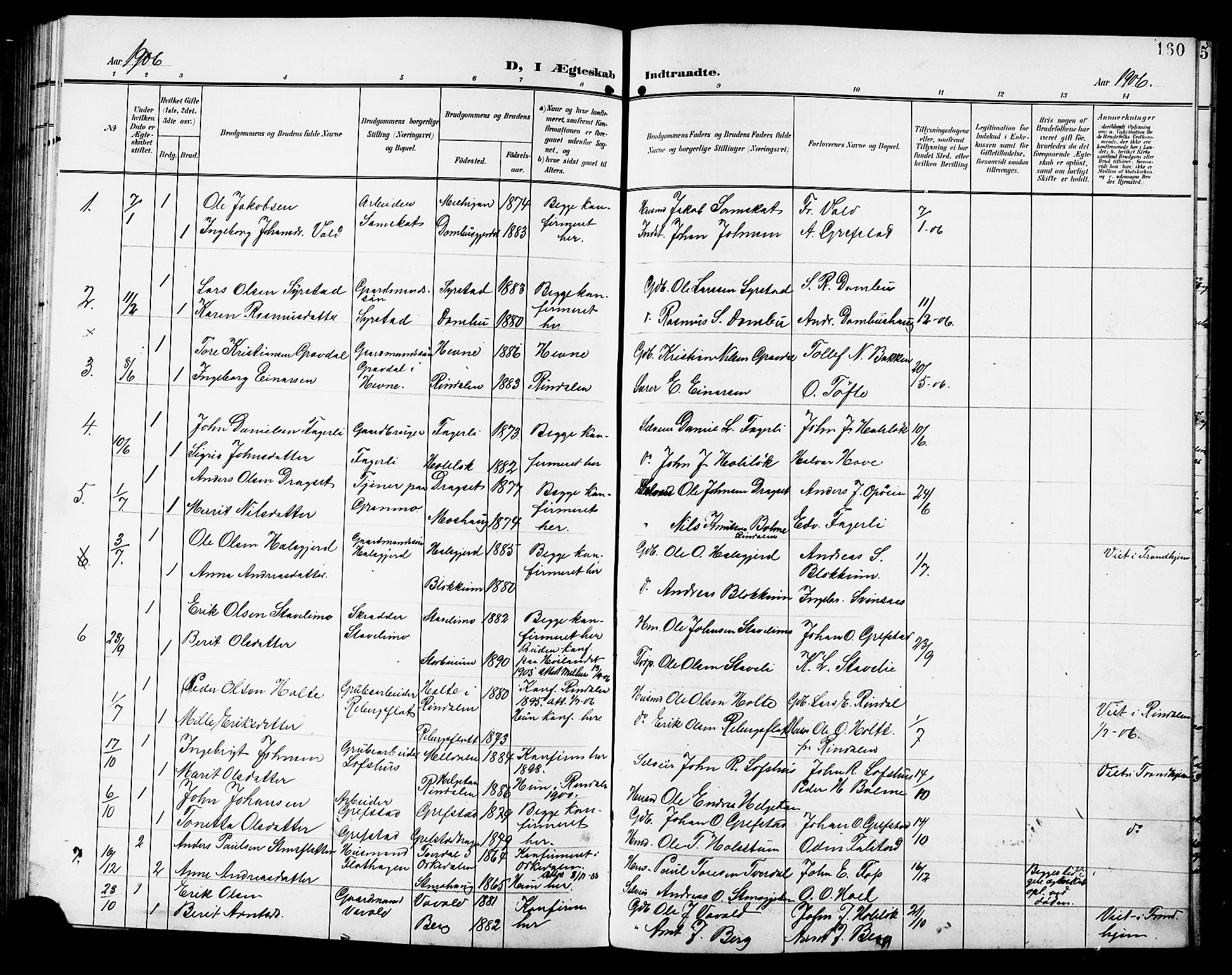 Ministerialprotokoller, klokkerbøker og fødselsregistre - Sør-Trøndelag, SAT/A-1456/672/L0864: Parish register (copy) no. 672C03, 1902-1914, p. 160