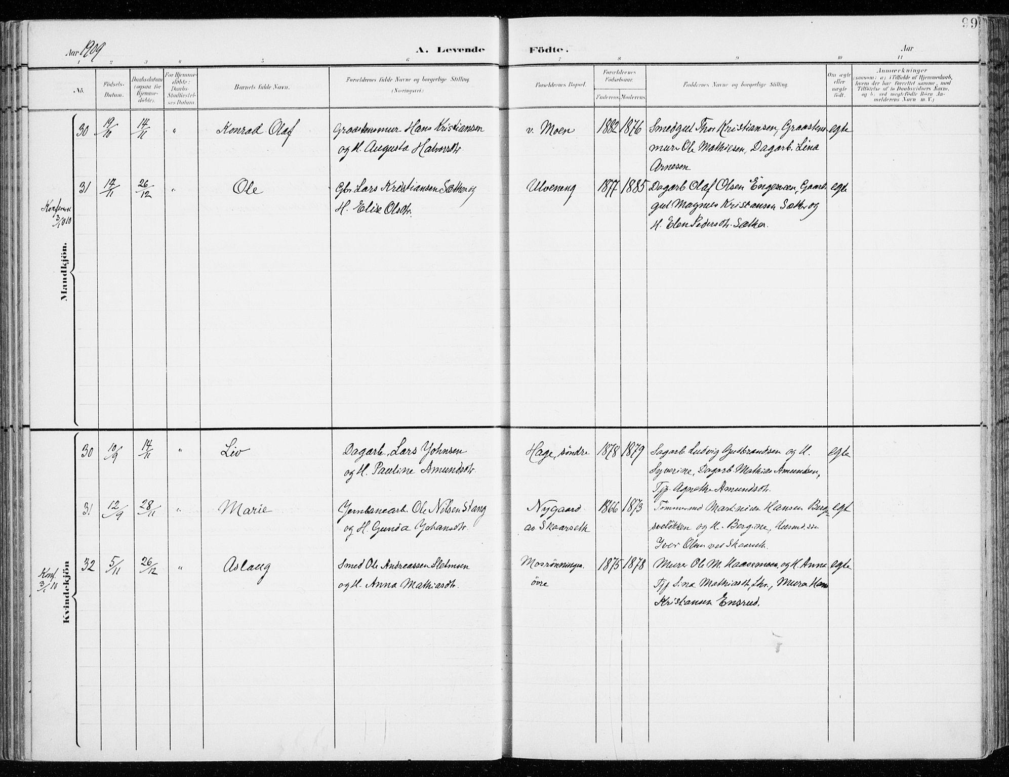 Fåberg prestekontor, SAH/PREST-086/H/Ha/Haa/L0011: Parish register (official) no. 11, 1899-1913, p. 99