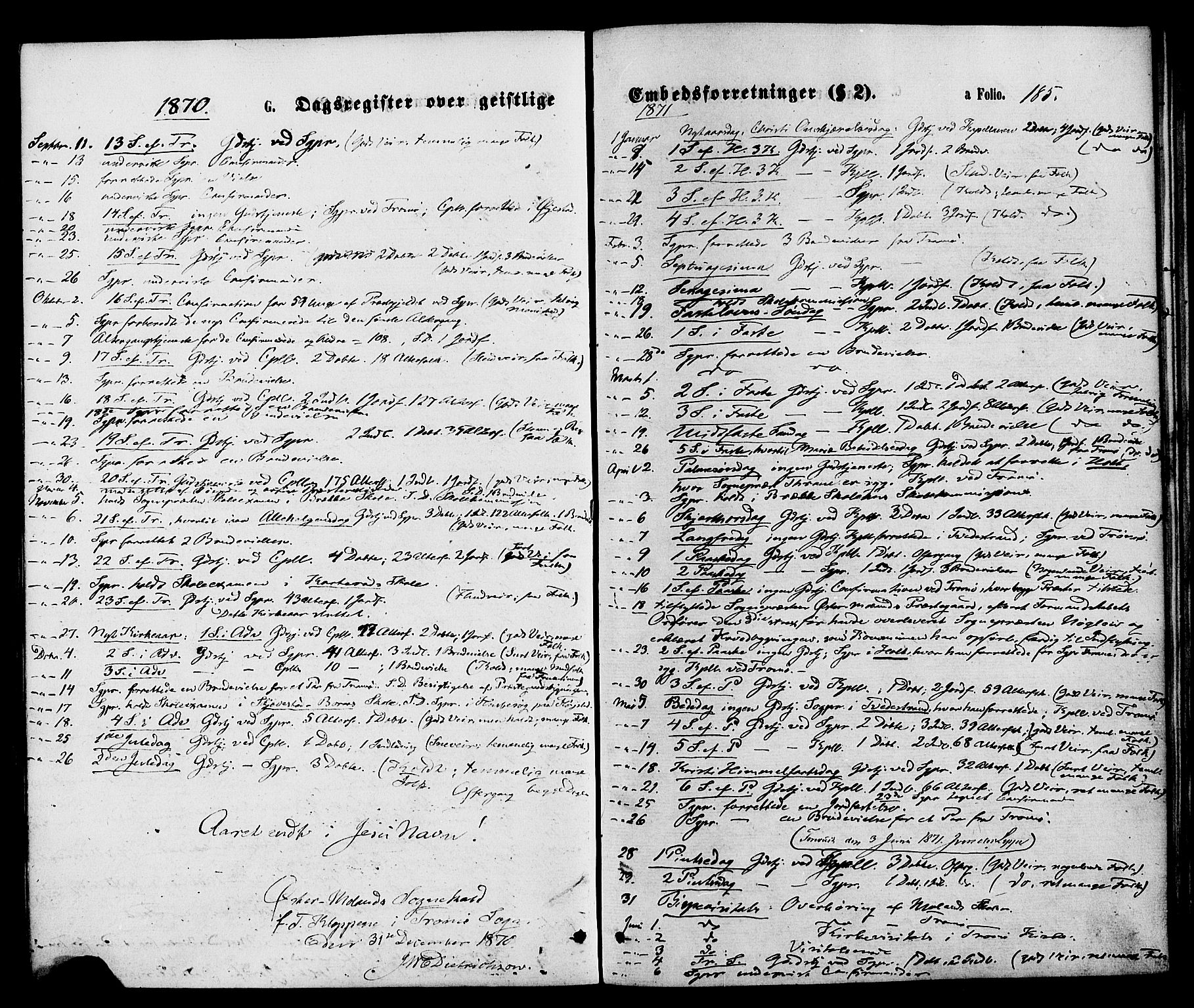 Austre Moland sokneprestkontor, SAK/1111-0001/F/Fa/Faa/L0009: Parish register (official) no. A 9, 1869-1879, p. 185
