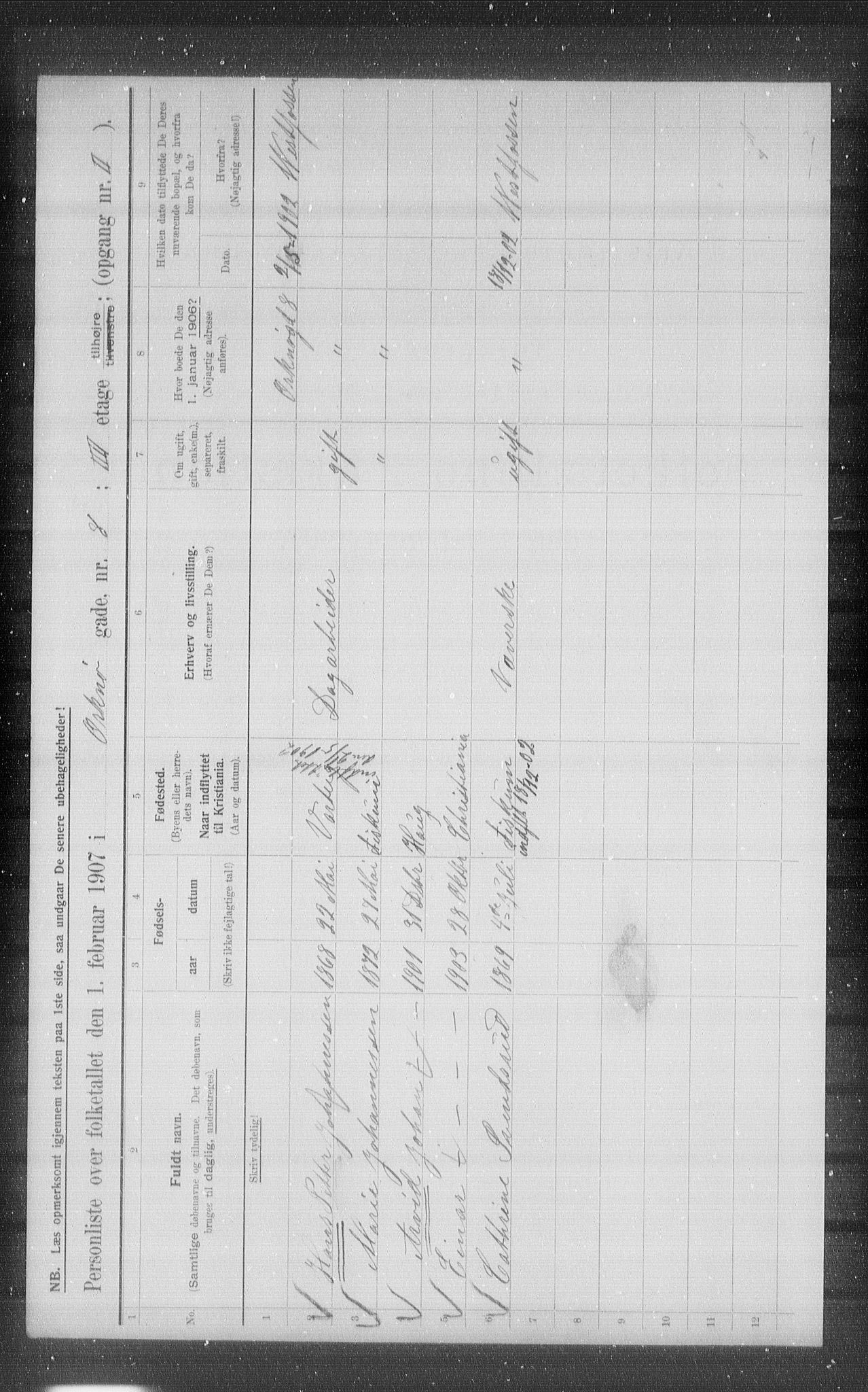 OBA, Municipal Census 1907 for Kristiania, 1907, p. 38915