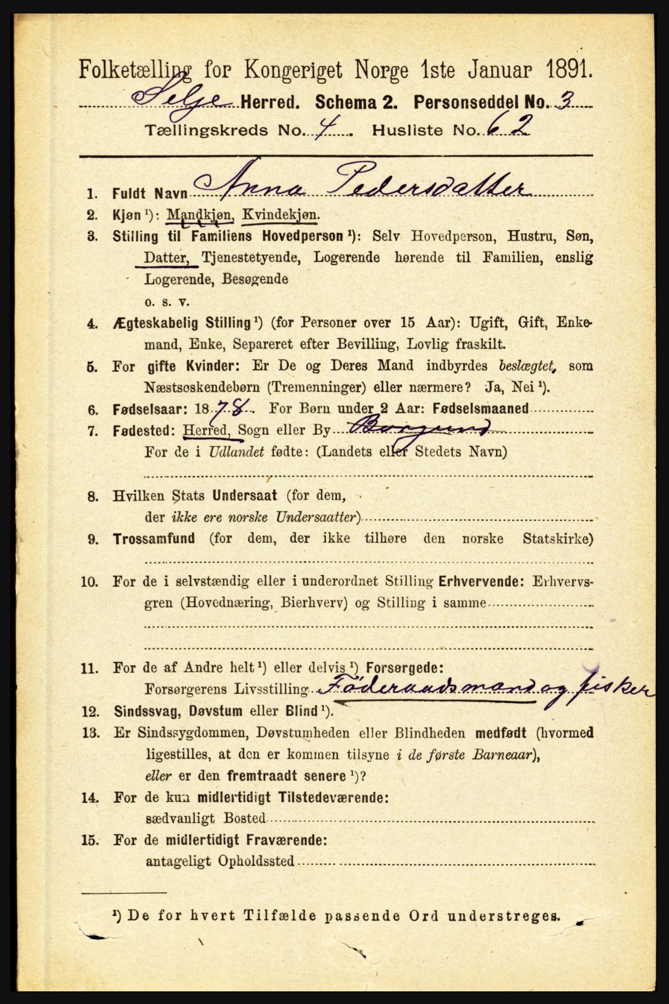 RA, 1891 census for 1441 Selje, 1891, p. 1348