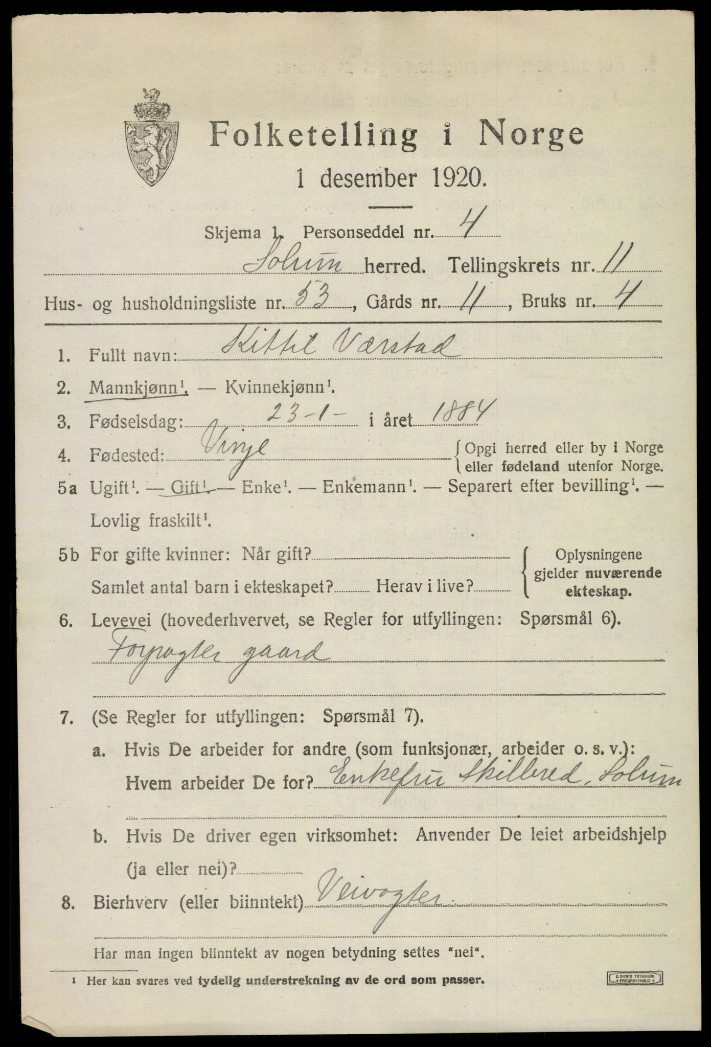 SAKO, 1920 census for Solum, 1920, p. 16392