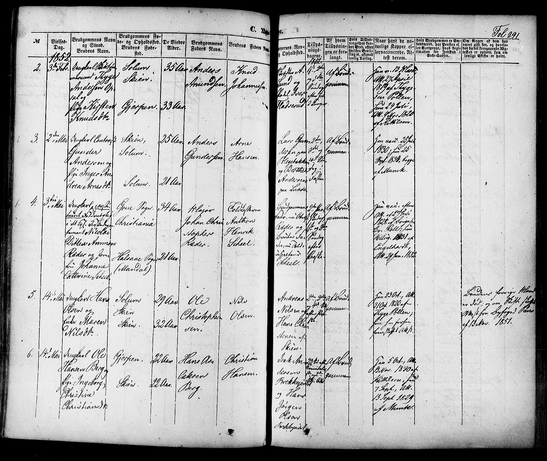 Skien kirkebøker, AV/SAKO-A-302/F/Fa/L0006a: Parish register (official) no. 6A, 1843-1856, p. 291