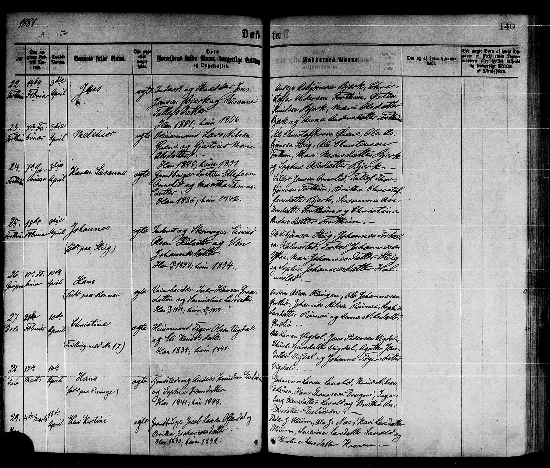 Luster sokneprestembete, AV/SAB-A-81101/H/Haa/Haaa/L0010: Parish register (official) no. A 10, 1871-1886, p. 140